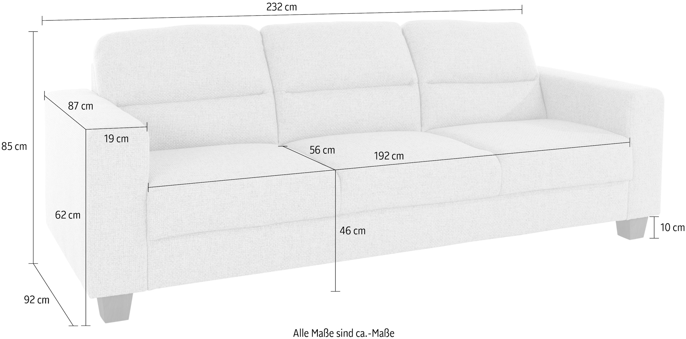 TRENDMANUFAKTUR 3-Sitzer »Chamber mit hohem Sitzkomfort«, in zeitloser Optik, Kopfstützen optional bestellbar