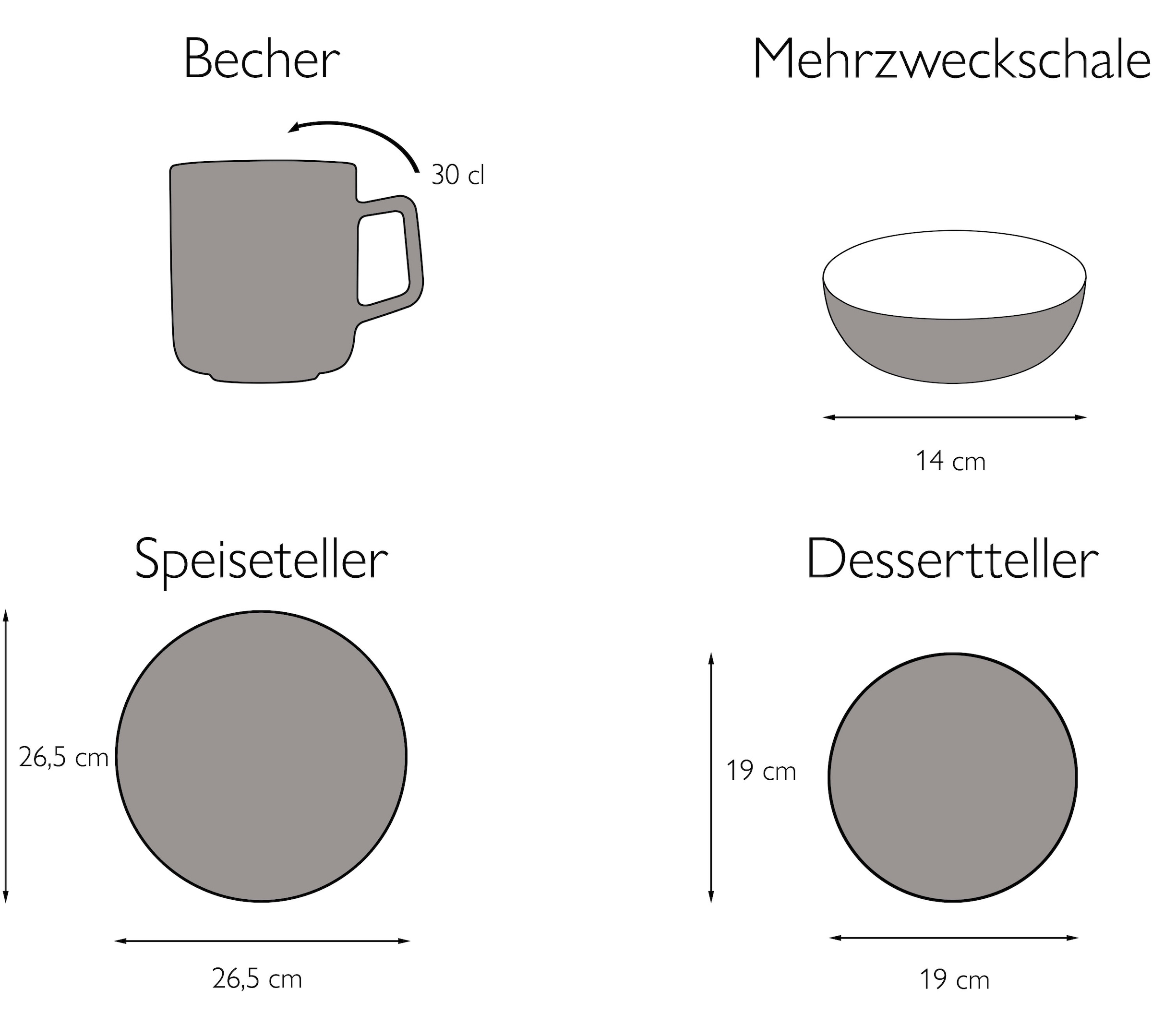 CreaTable Kombiservice »Geschirr-Set Samba«, (Set, 16 tlg., Kaffeeservice und Tafelservice im Set, für 4 Personen), Service, handgemalter Spiraldekor, 16 Teile, für 4 Personen