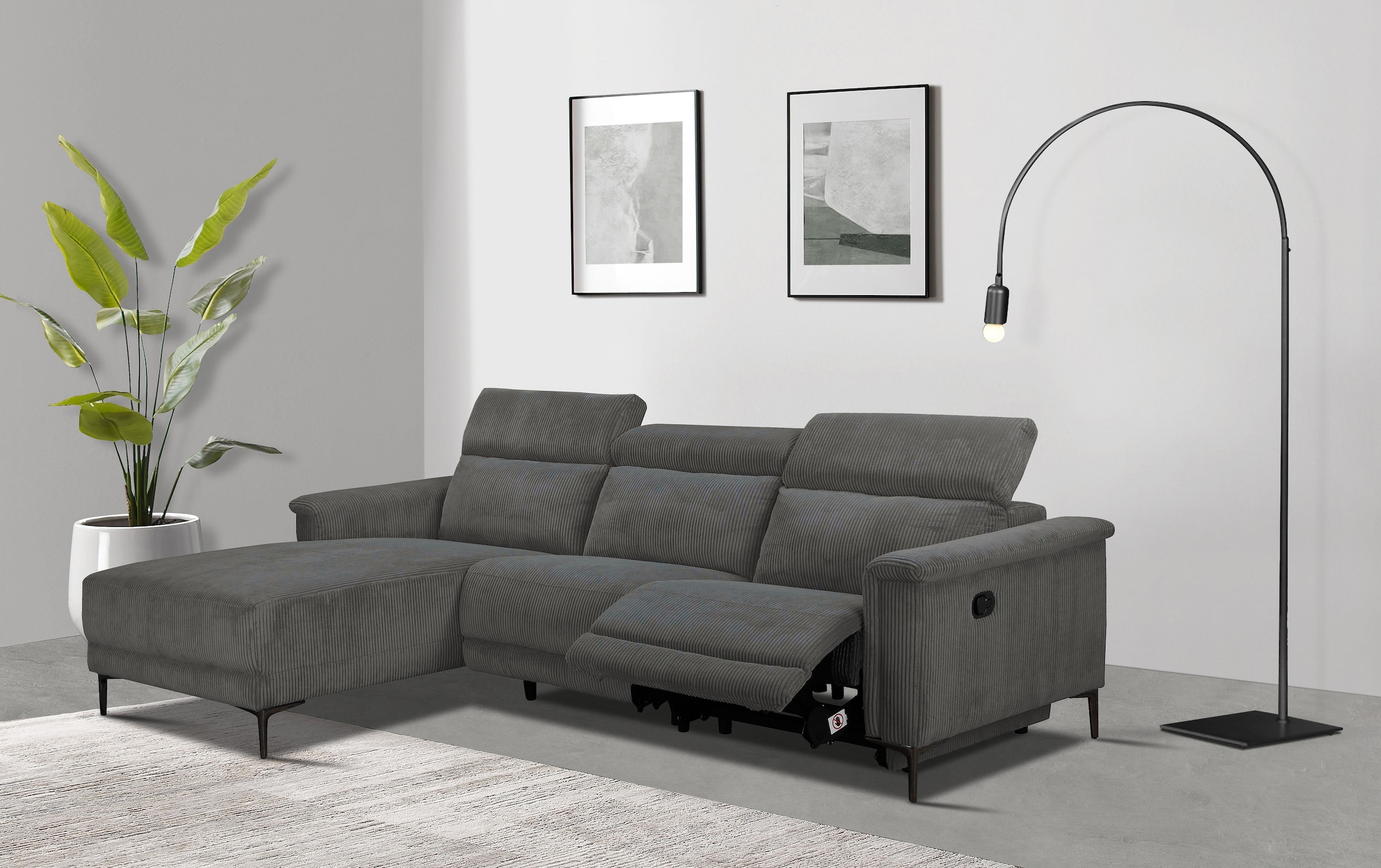 OTTO home Ecksofa »LUND Cord, L-Form, 261 cm, man. o. elektr. Relaxfunktion (mit USB-A)« USB-C bei elektrischer Variante und Kopfteilverstellung