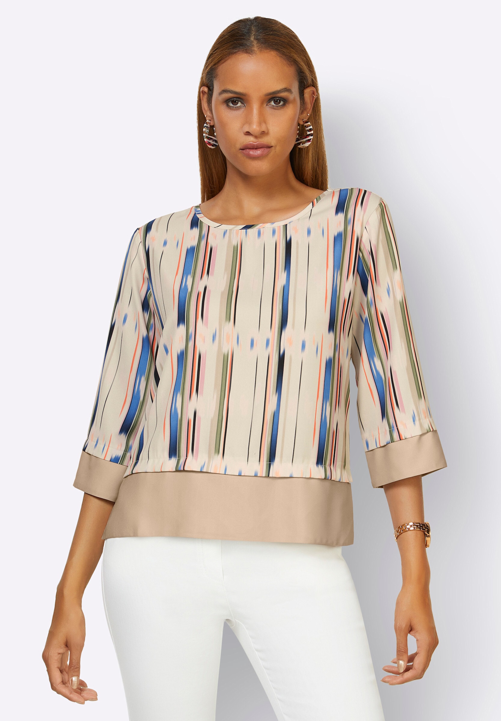 creation L Schlupfbluse »Bluse Druckbluse mit paspeliertem Ausschnitt«