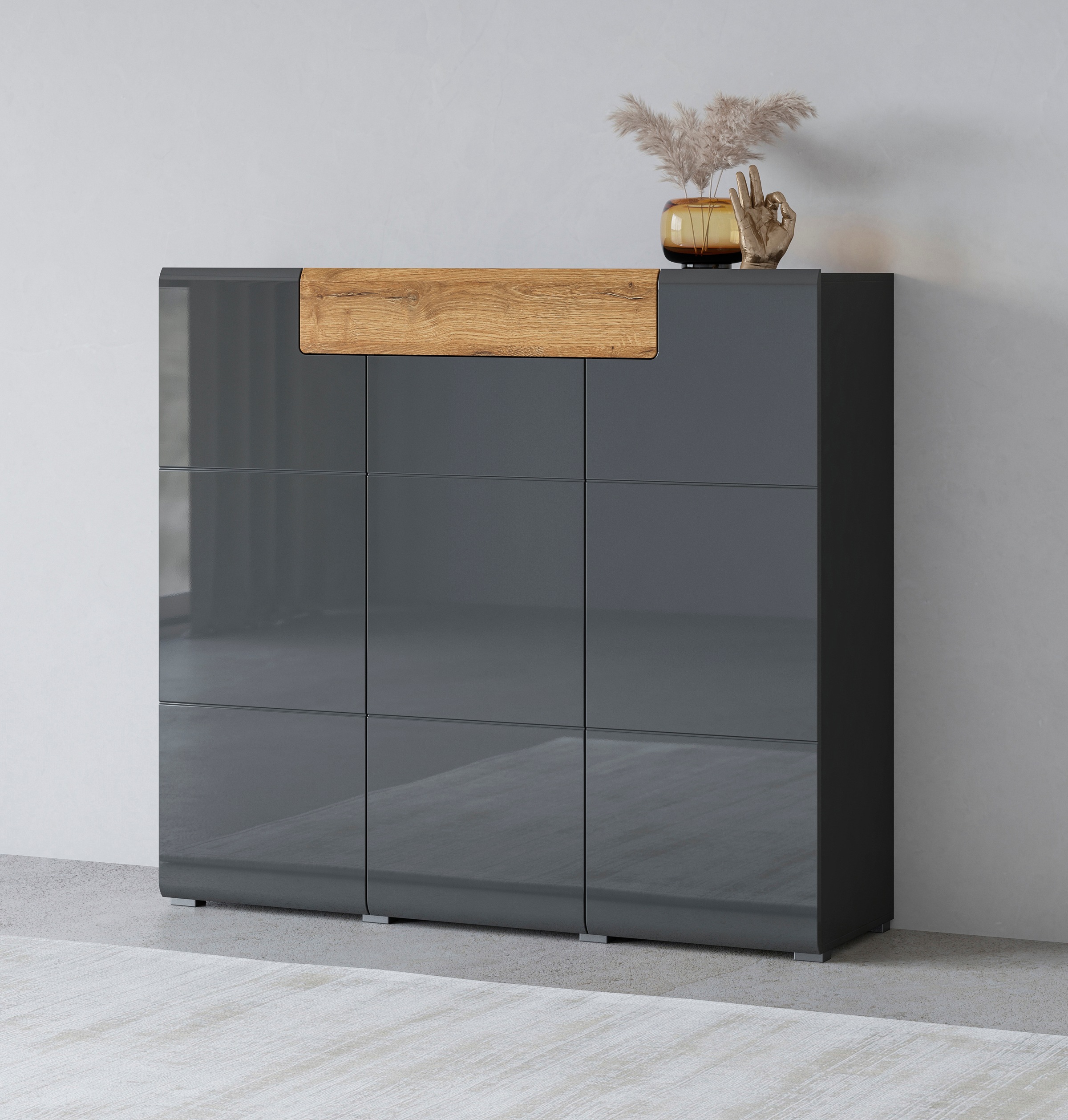 OTTO home Highboard "Toledo,Breite 147,5 cm,trendige Hochkommode mit 3 Türen 1SK" Hochschrank mit viel Stauraum, stylische Hochglanzfronten