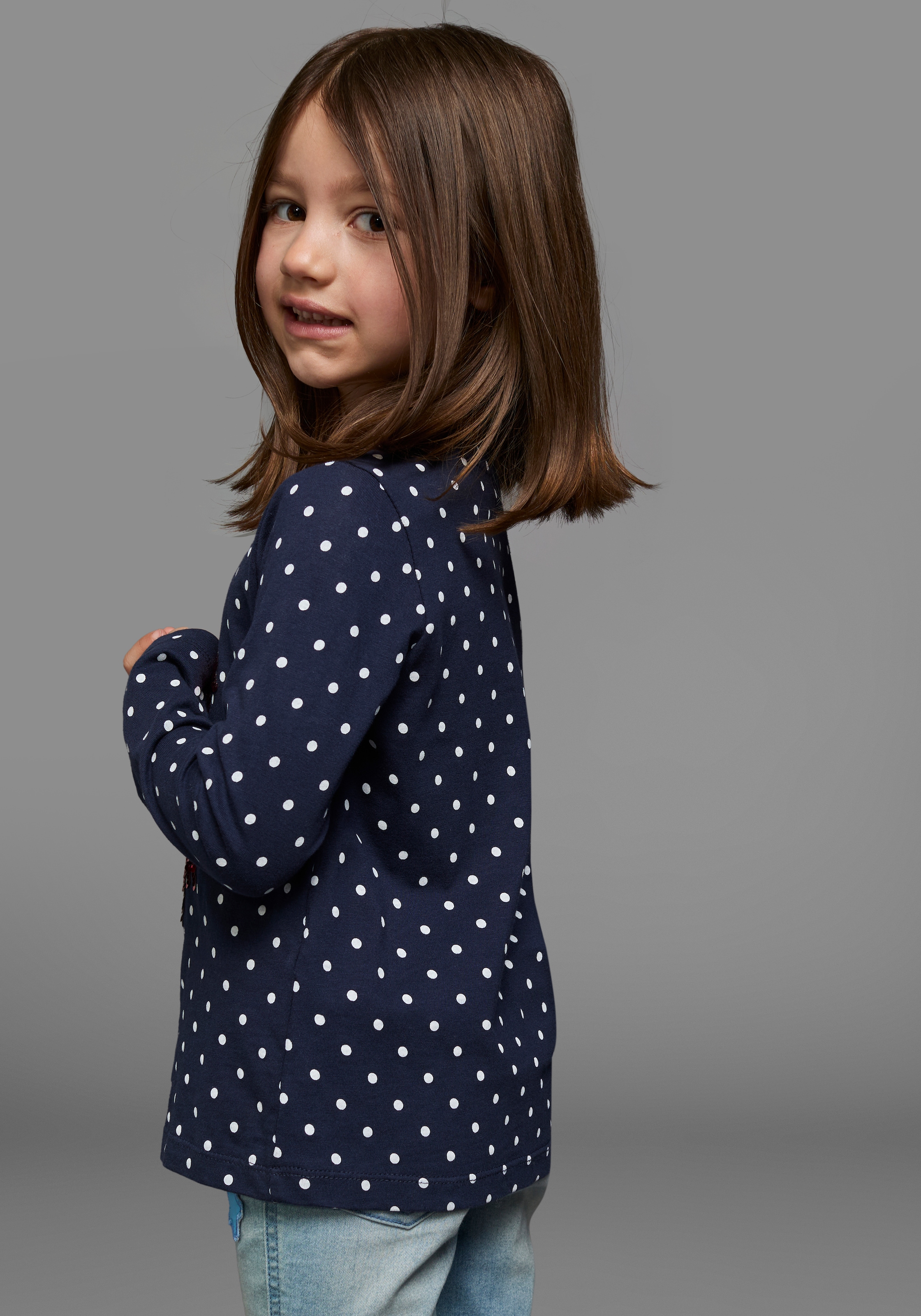 KIDSWORLD Langarmshirt »für kleine Mädchen«, Langarm, Basic-Passform, bedruckt, Rundhalsausschnitt