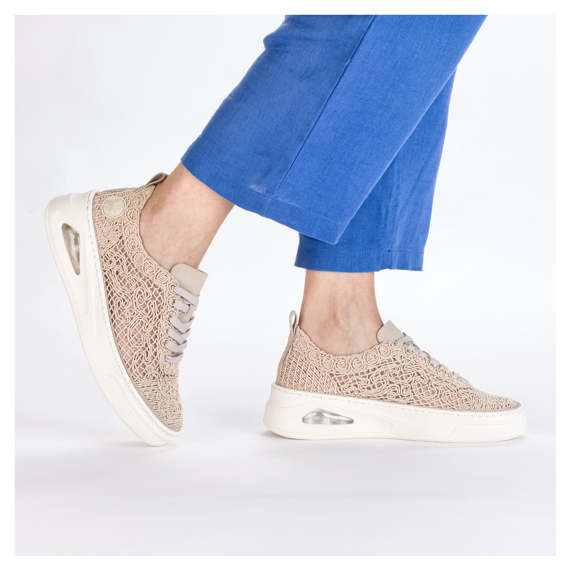 Rieker Plateausneaker, Schnürschuh, Halbschuh in sommerlicher Makramee-Optik