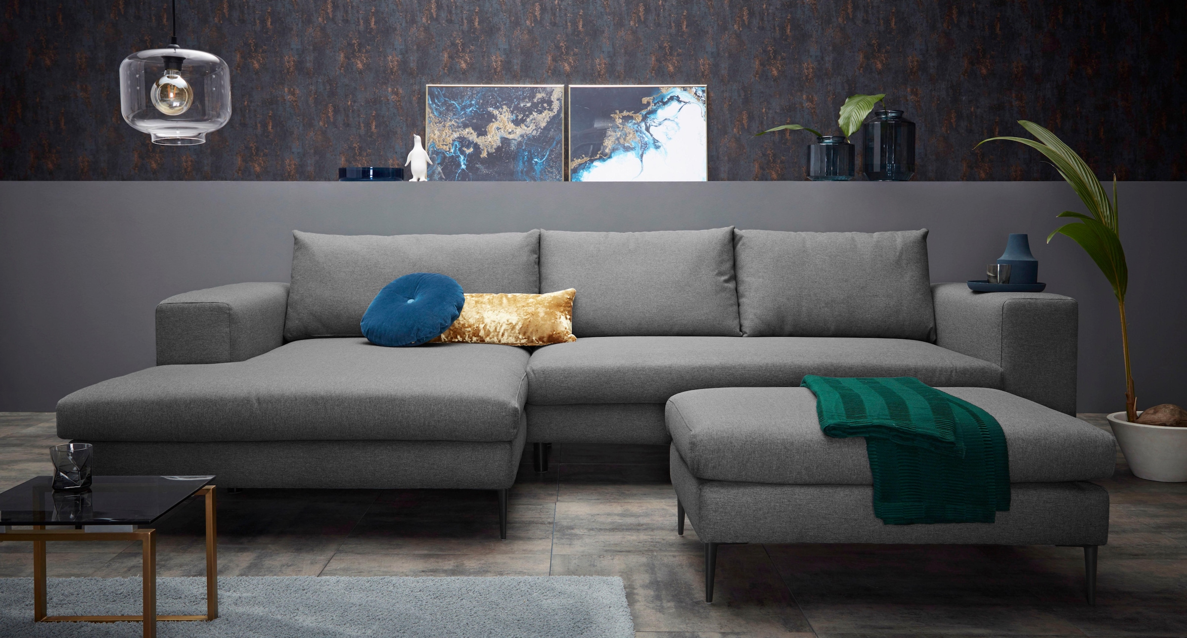 Home affaire Ecksofa »Aurora, L-Form, mit extra breiter Recamiere, 324 x 170 cm (BxT)« Designsofa mit tollem Sitzkomfort, extra hohe Metallfüße schwarz