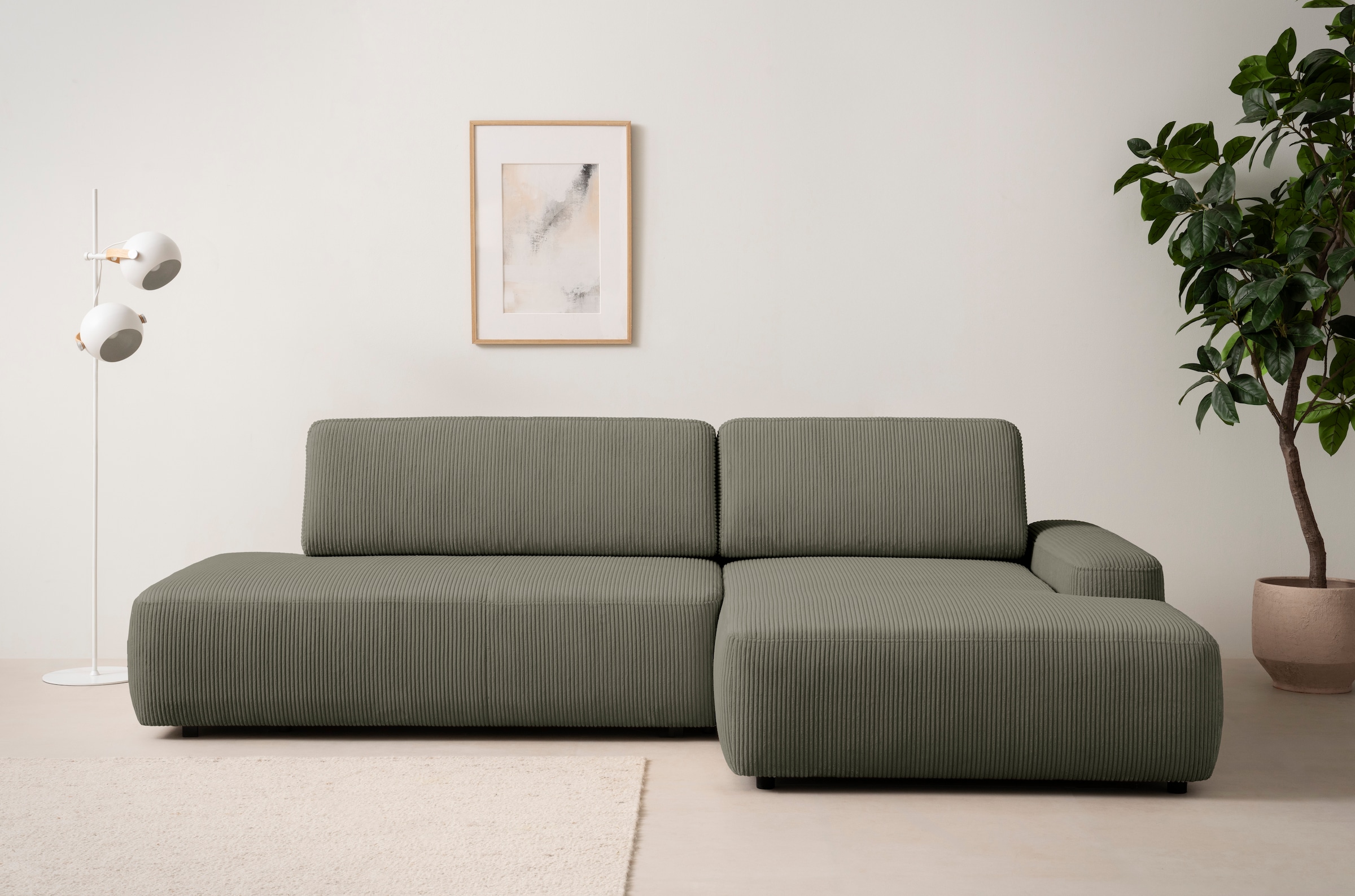 Home affaire Ecksofa »TORGE, Schlafsofa Cord, Samtvelours u. Strukur fein, Couch in L-Form« Schlaffunktion und Bettkasten, Liegefläche: 210x125 cm, neues Design