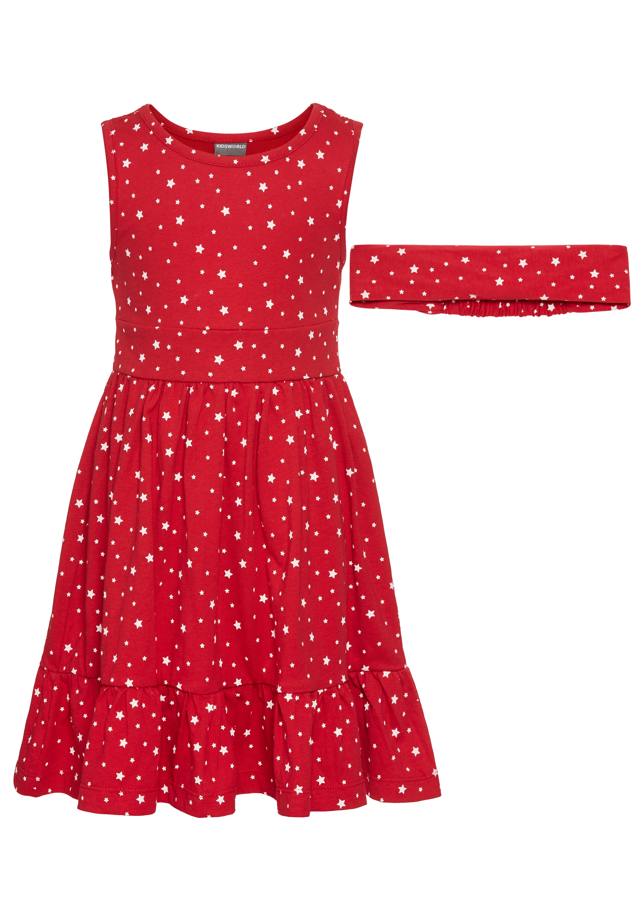 KIDSWORLD Jerseykleid »2tlg. Shirtkleid + Haarband im niedlichen Sternen-Allover«, (Set, 2 tlg.), festliche Anlässe, knielang, verspielter Stil, aus Baumwolle