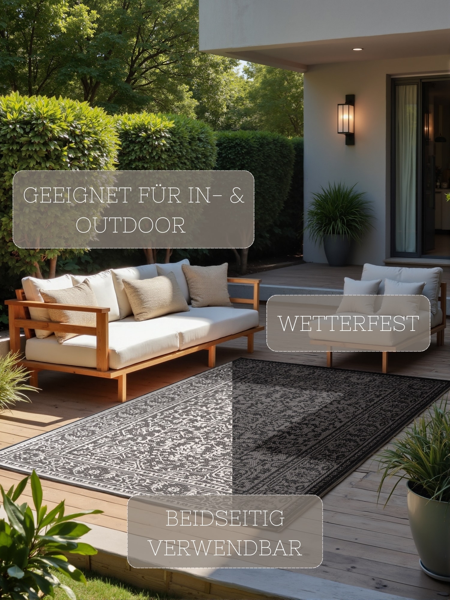 NORTHRUGS Outdoorteppich »Kona Wendeteppich«, rechteckig, 5 mm Höhe, In und Outdoor, Flachgewebe, wetterfest, pflegeleicht, robust