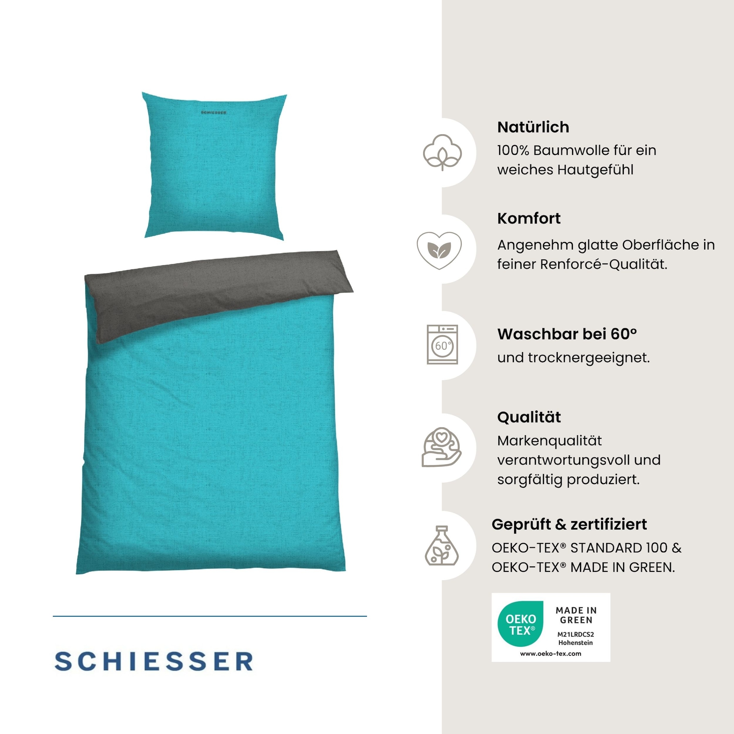 Schiesser Wendebettwäsche »Doubleface aus weicher Baumwolle mit edlem Melangeeffekt« 2 Stk. ab Größe 135x200 cm erhältlich, OEKO-TEX® MADE IN GREEN