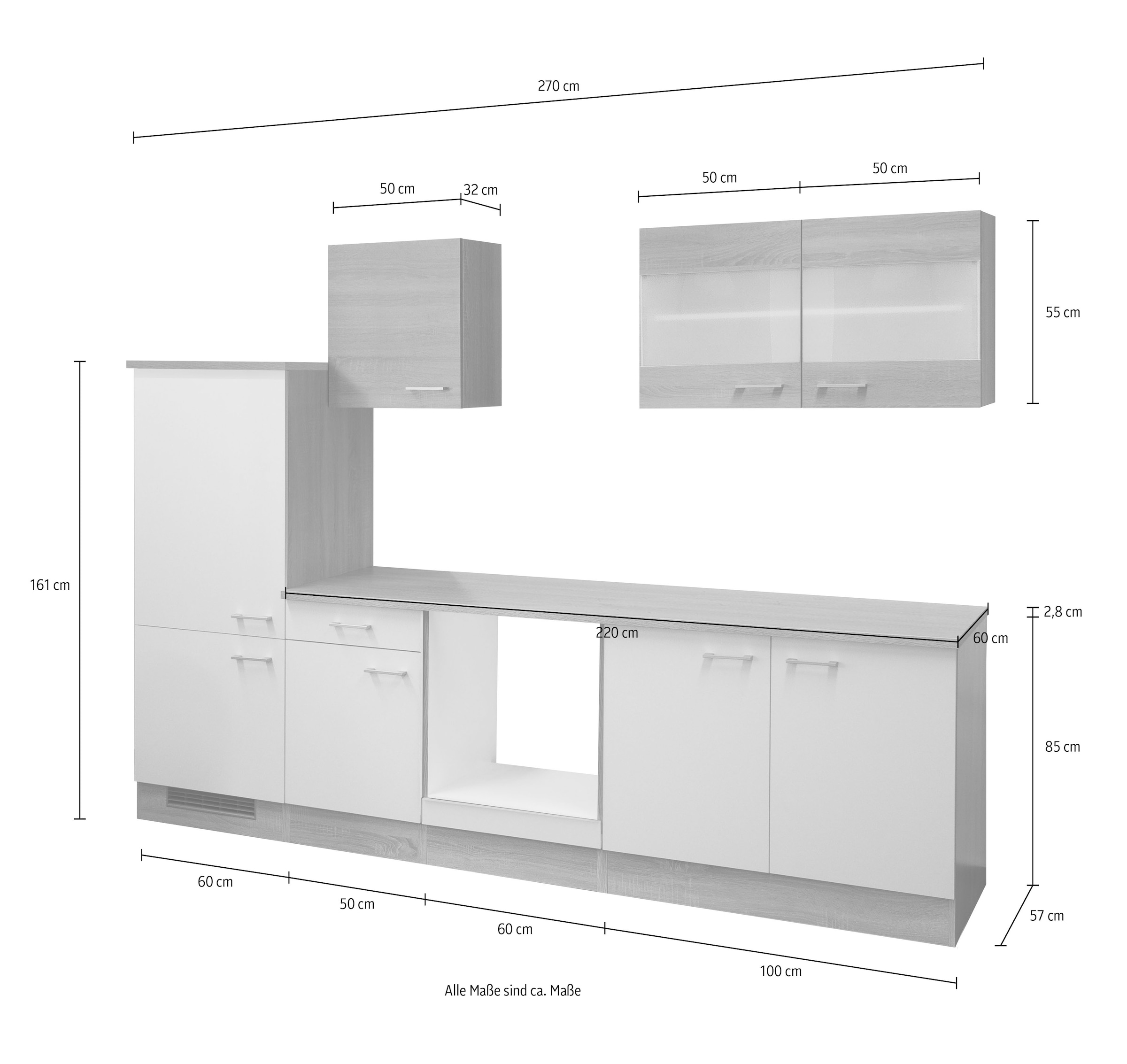 Flex-Well Küchenzeile »Samoa, ohne E-Geräte«, (L-270-2206-050-SAMOA), Gesamtbreite 270 cm