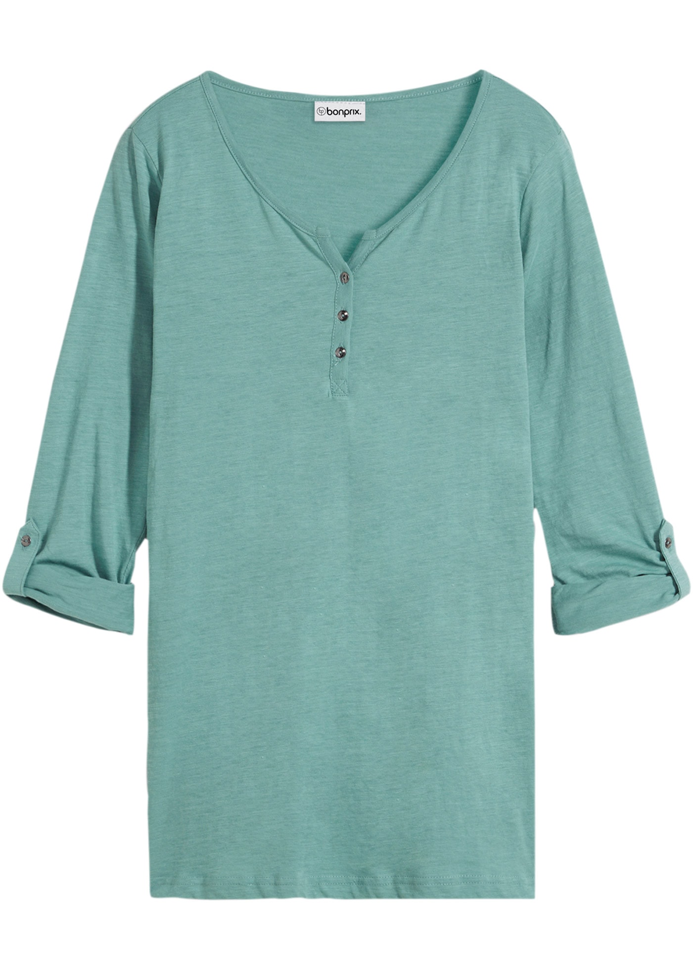 bonprix Langarmshirt 1 tlg. gerade Passform, Krempelärmel, Henley-Ausschnitt