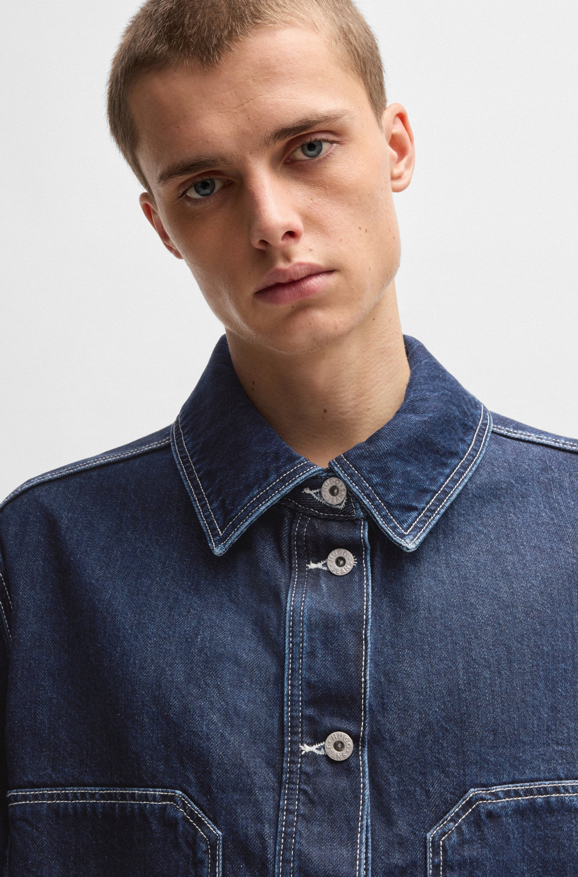 HUGO Blue Jeansjacke »Galane«, mit kontrastfarbenen Nähten Overshirt Oversized Unisex