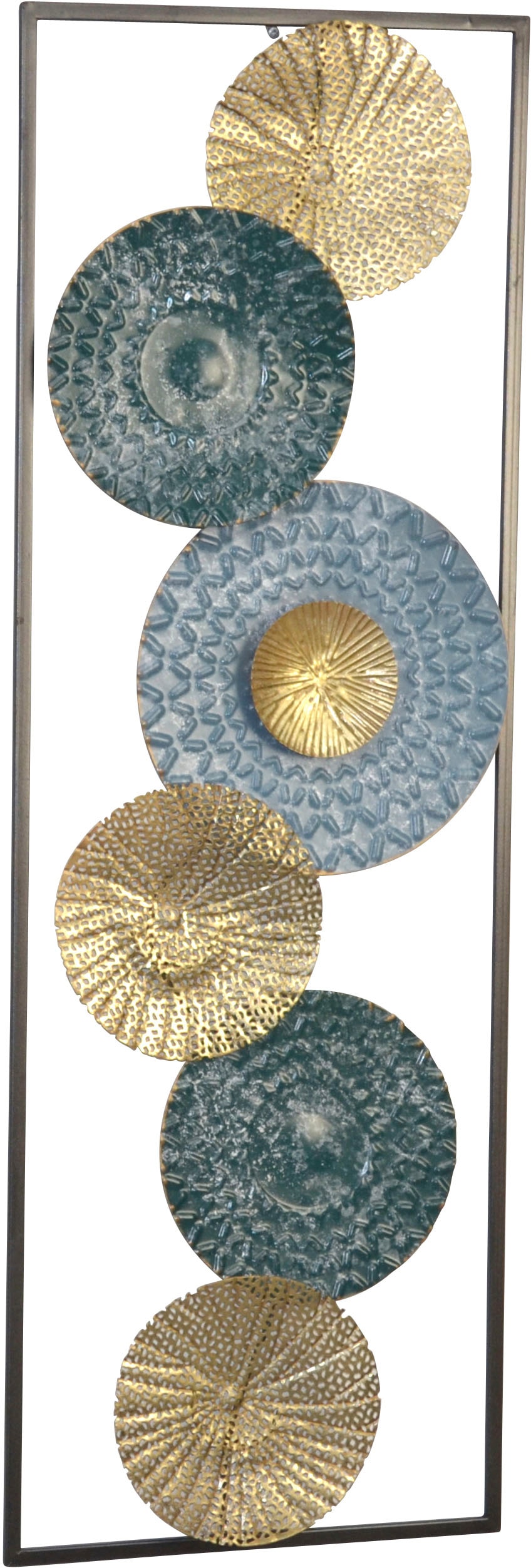 HOFMANN LIVING AND MORE Wanddekoobjekt »Wanddekoration« Kreise in blau gold, aus Metall mit Rahmen