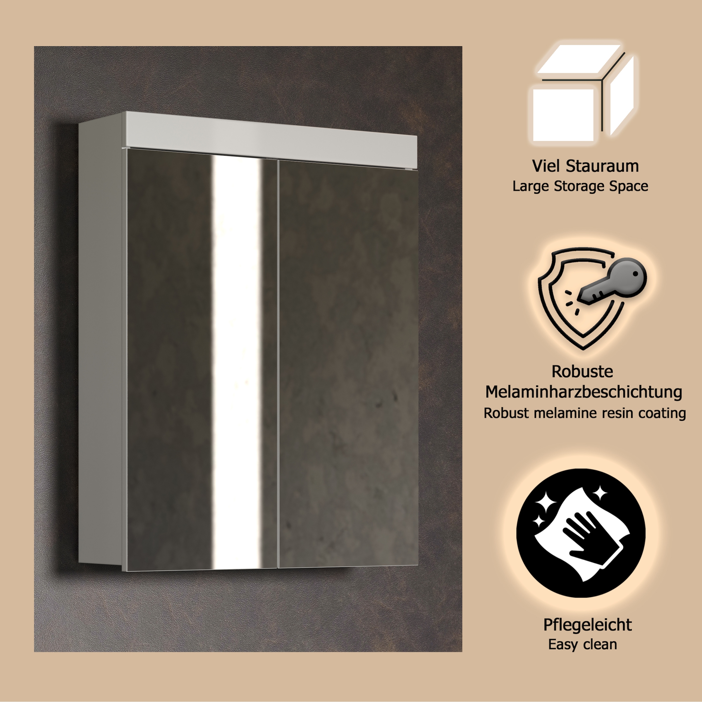 welltime Spiegelschrank »Avena« Badezimmerschrank wahlweise mit Aufsatzleuchte - (B/T/H) 60/17/77 cm