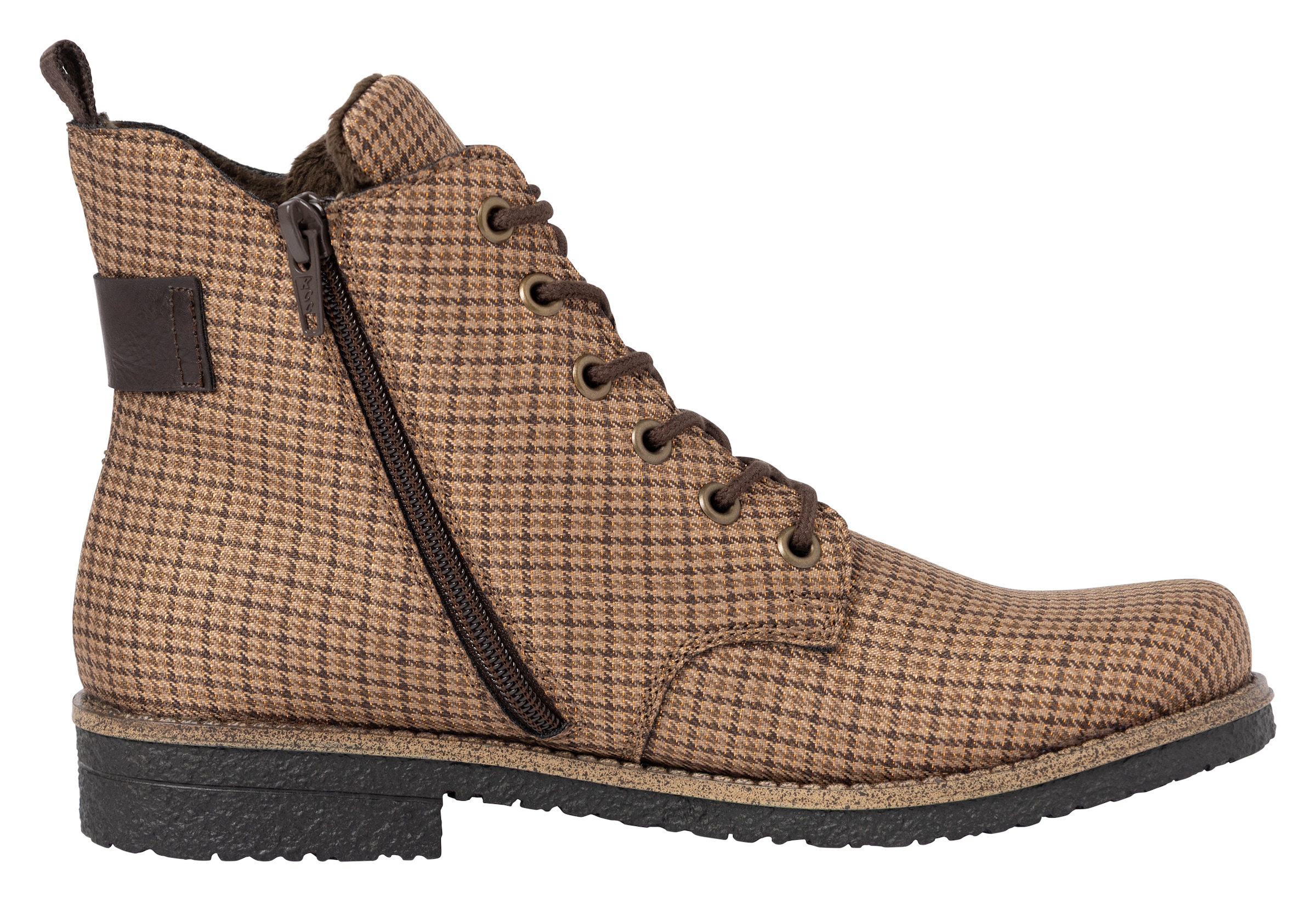 Rieker Schnürboots  Schnürstiefelette in Karo-Optik, mit Zierschnalle und Glitzerdetails