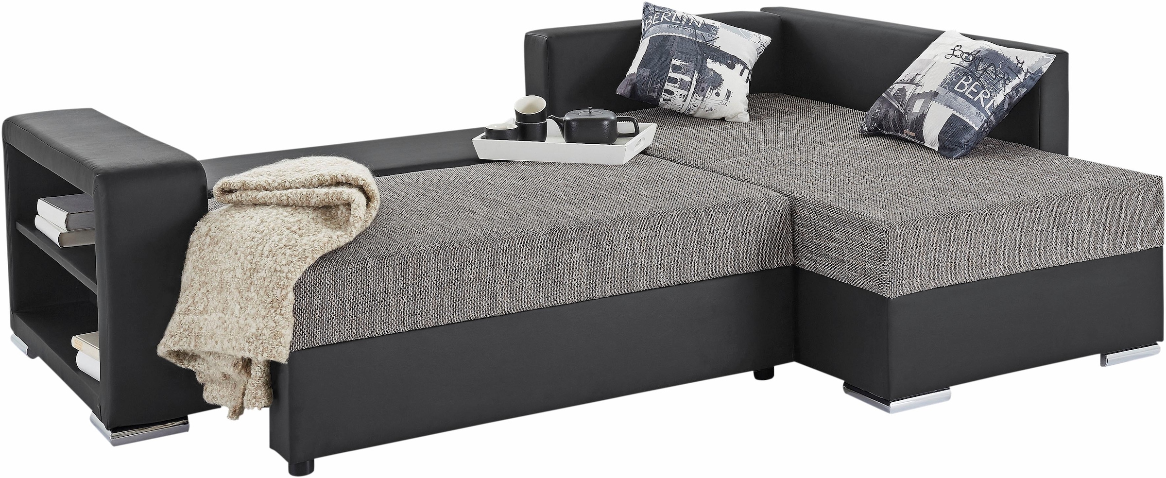 COLLECTION AB Ecksofa »John L-Form«, mit Bettfunktion, Bettkasten und Regalarmteil