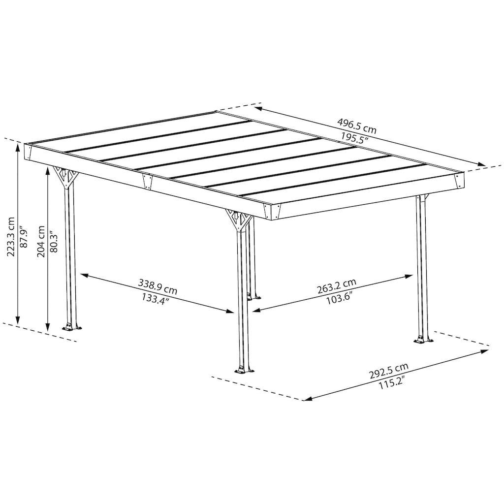 Palram - Canopia Einzelcarport »Palma 5000«, Aluminium, 263 cm, Grau, inkl. Regenrinnen und Bodenverankerungen