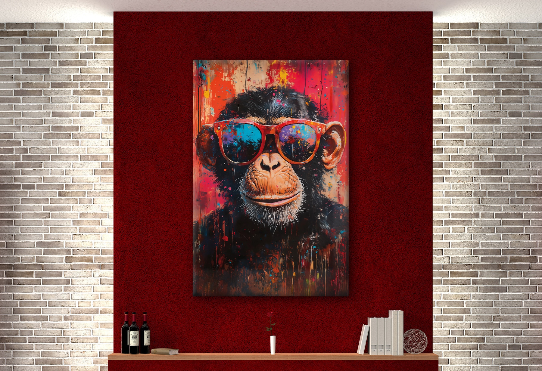 Bönninghoff Bild »BUNTER SCHIMPANSE 78x118 cm – Leinwandbild Keilrahmen Deko modern«