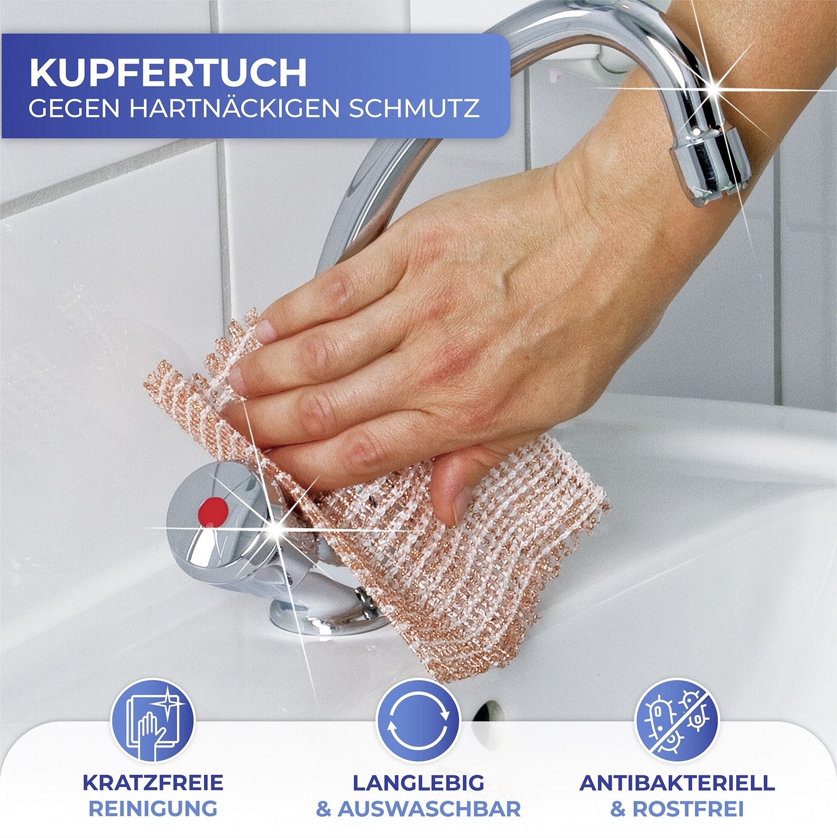 Maximex Reinigungstuch »Kupfertuch«, 16 cm, (Set, 10 St.), entfernt schonend hartnäckigen Schmutz, rostfrei & auswaschbar