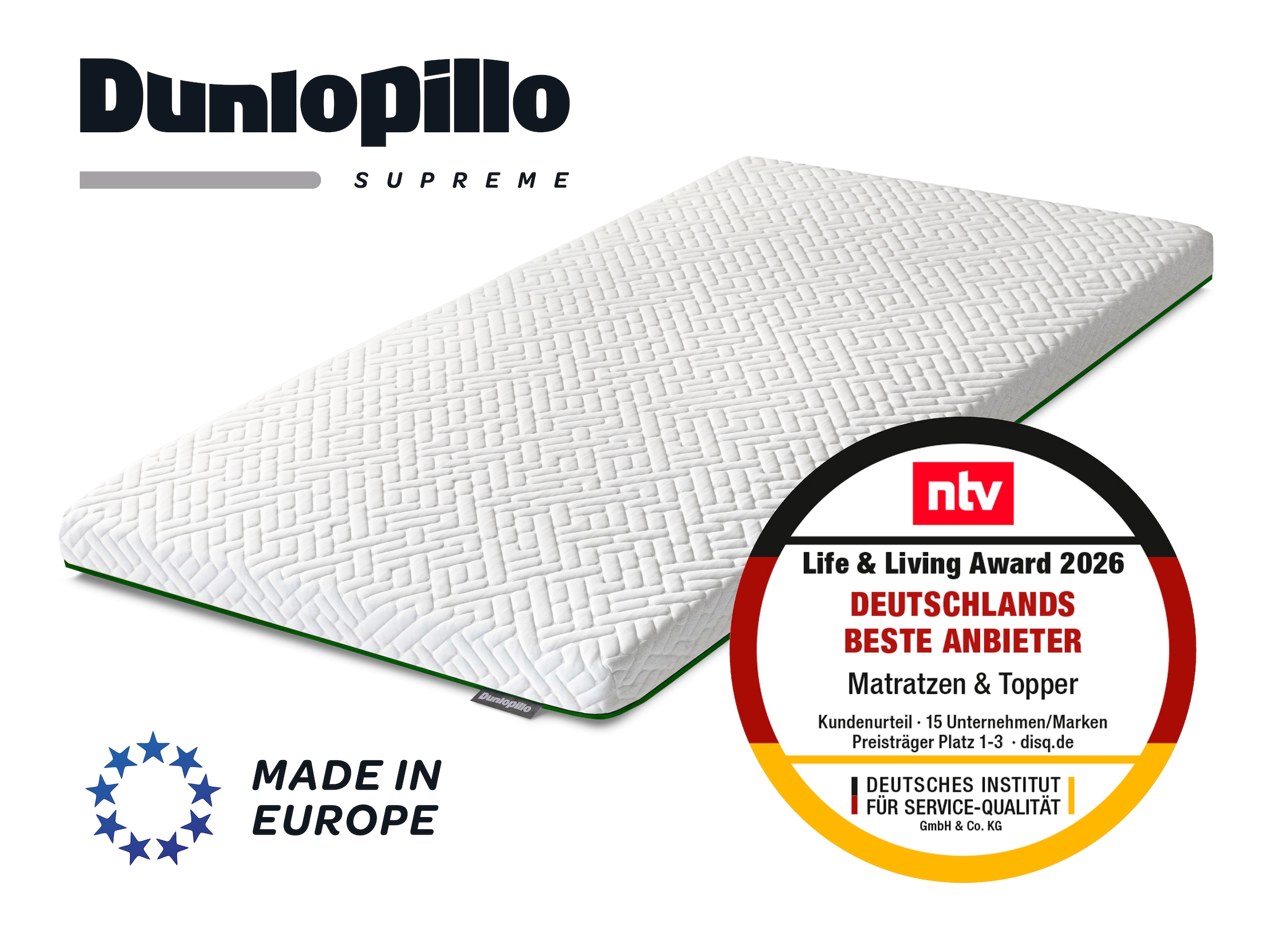 Dunlopillo Topper "Supreme, Premium Kaltschaumtopper, 90x200 & 140x200 cm" Ideal für Personen mit Neigung zu nächtlichem Schwitzen