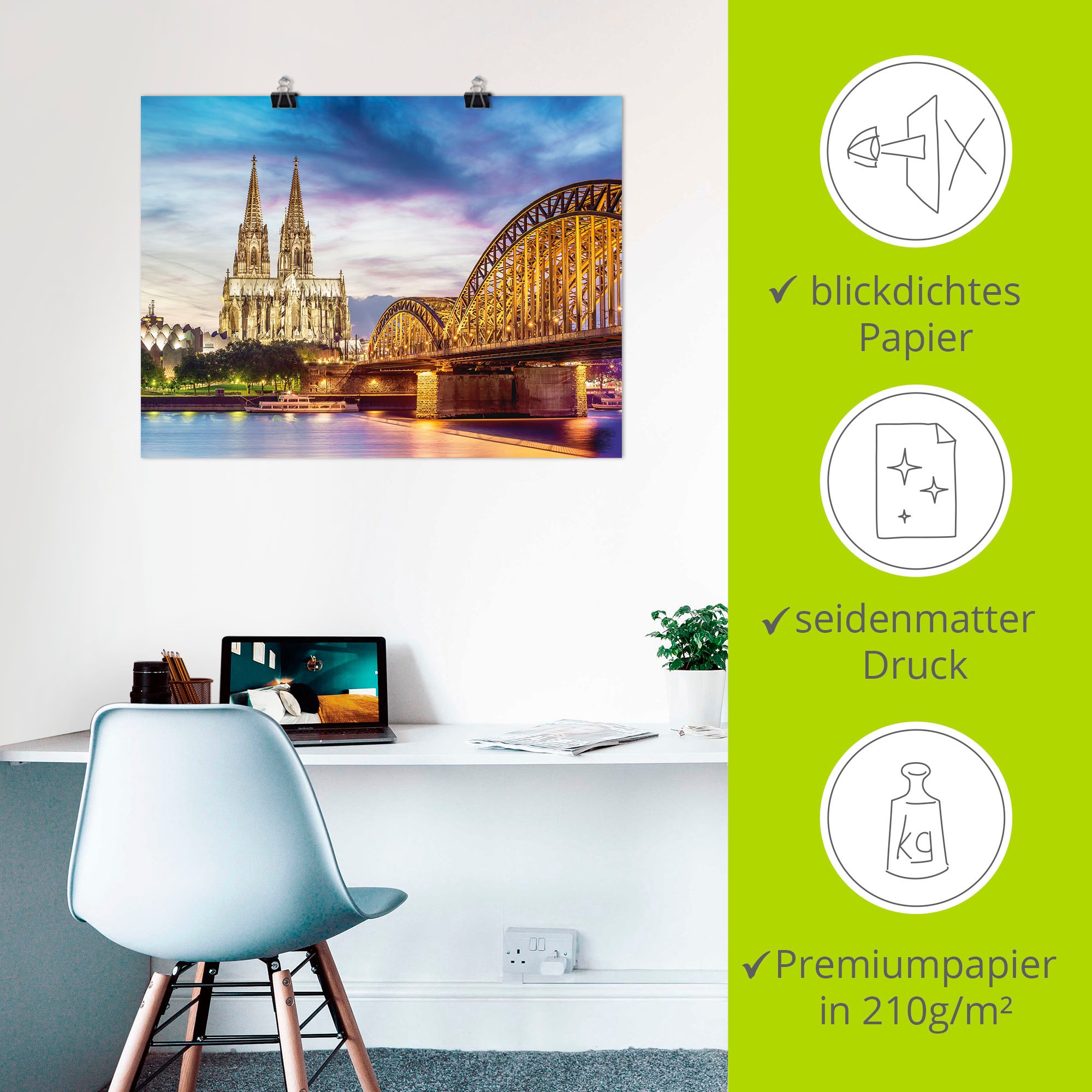 Artland Wandbild »Dom und Brücke in Köln«, Deutschland, (1 St.), als Leinwandbild, Poster in verschied. Größen