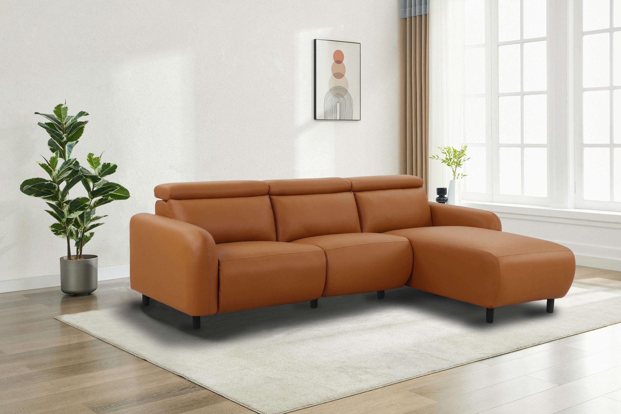 Home affaire Ecksofa »SKAANE Lederoptik, L-Form, 274 cm, manuelle u. elektrische Funktion,«, rundes Design, Kopfteilverstellung, Federkernpolsterung
