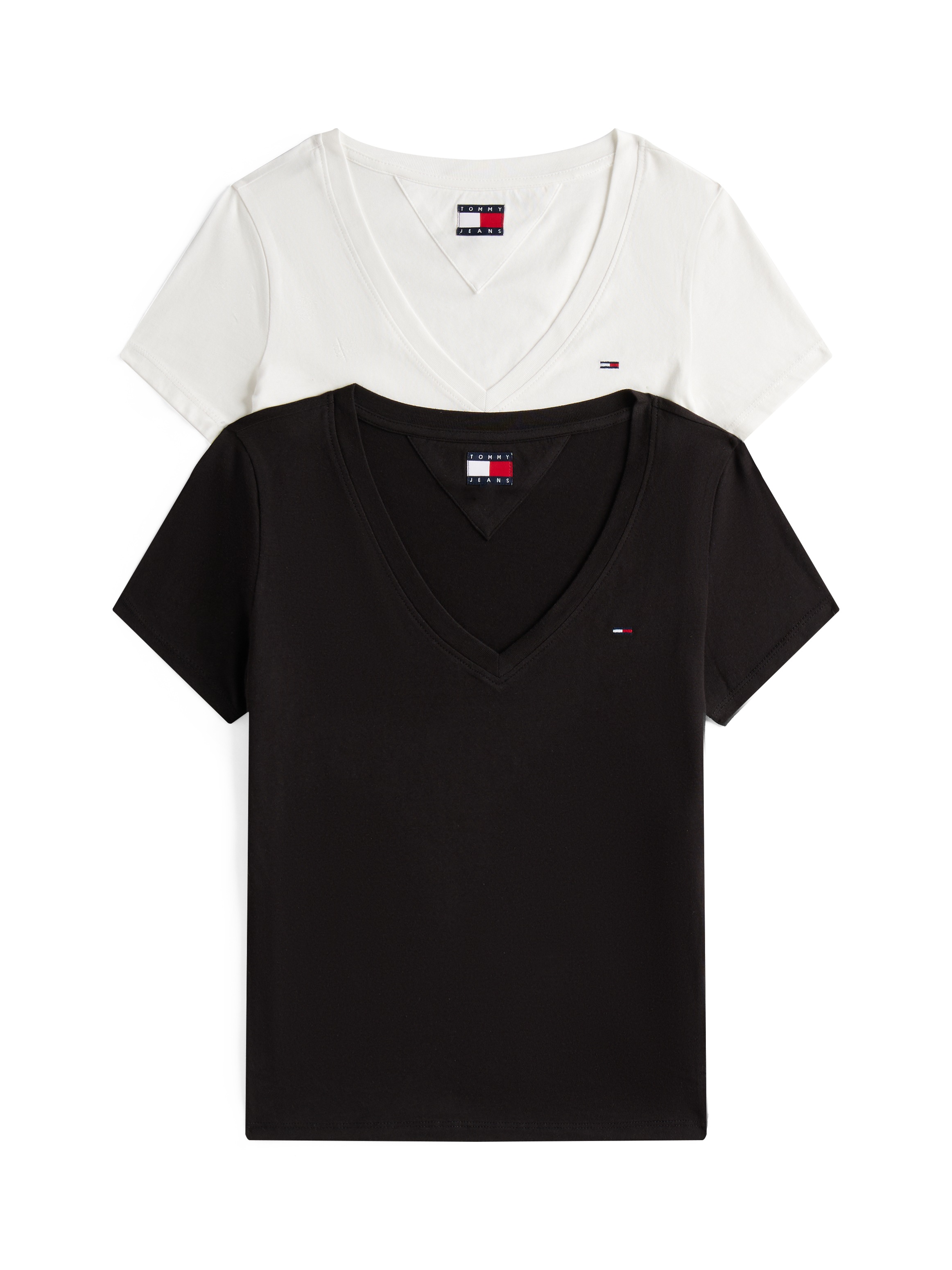 Tommy Jeans T-Shirt »TJW 2PACK V-NECK TEE«, (Packung, 2 tlg., 2-er Pack), mit Logostickerei