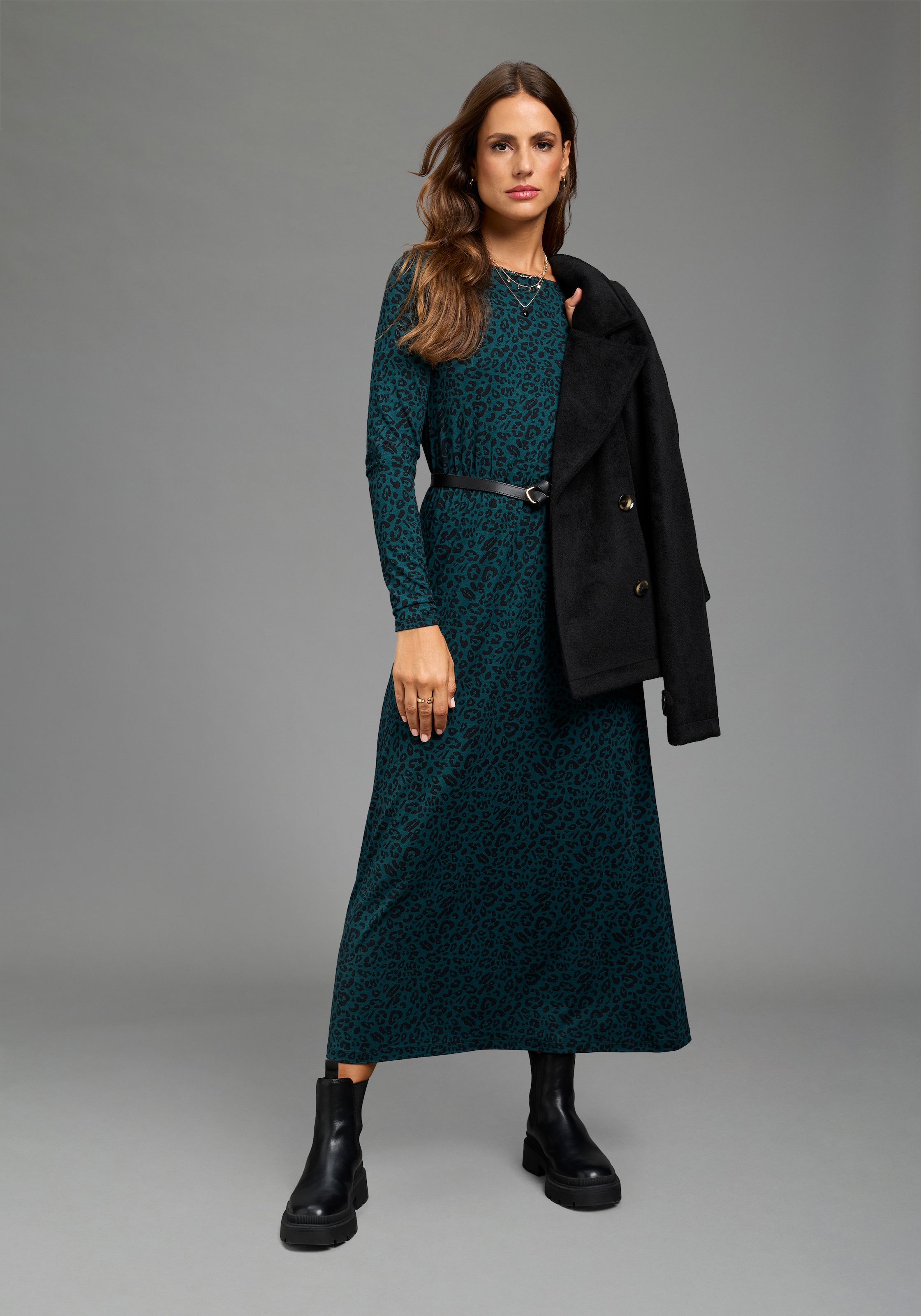 Laura Scott Jerseykleid in Midilänge, aus elastischer Viskosemischung, mit Allover-Druck