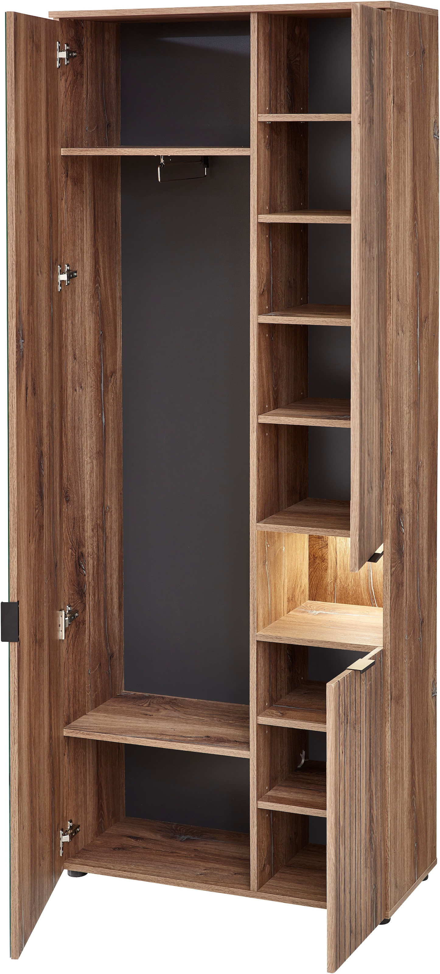 Innostyle Garderobenschrank »LINEA Garderoben Set,besteht aus 5 Typen, 266x204x38cm (B/H/T)«, (5 St.), Spiegeltür, 2 Holztüren,Led-Beleuchtung, Soft-Close,ABS-Schutzkanten