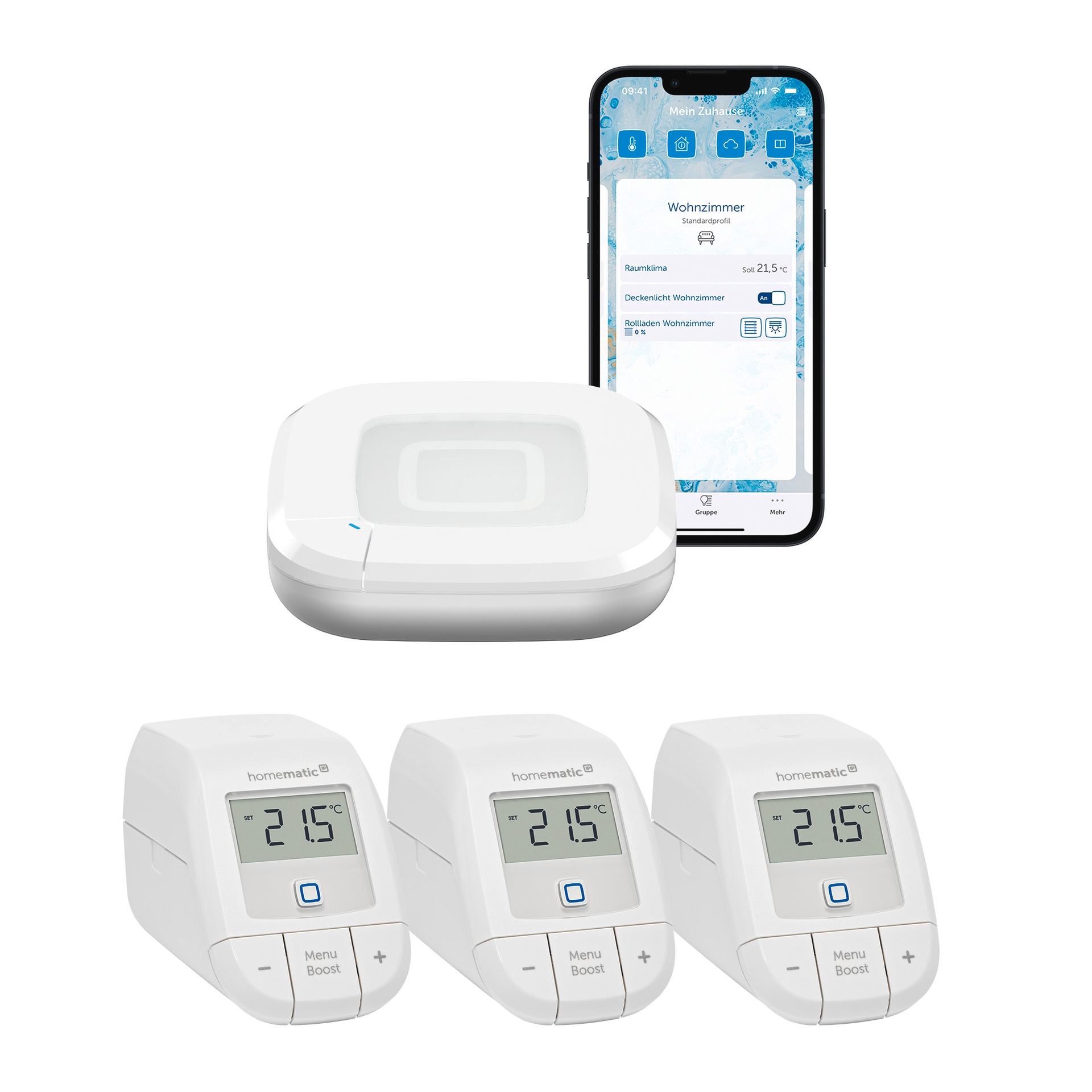 Homematic IP, Heizkörperthermostat »Starter Bundle Heizen Basic für 3 Heizkörper«, Weiß, Kunststoff, Kompaktes Design für eine flexible Platzierung