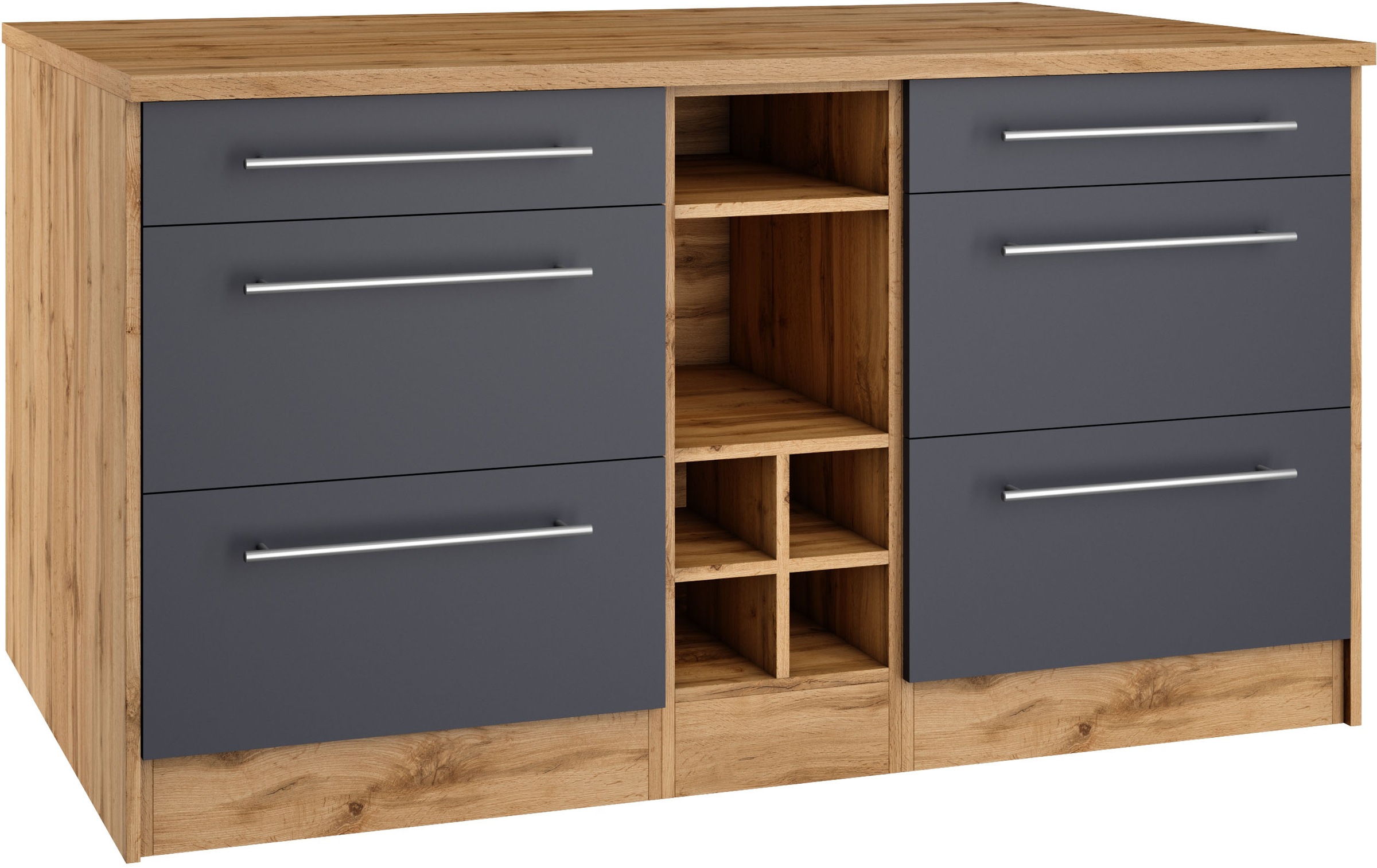 KOCHSTATION Kücheninsel »KS-Wien« Breite 153 cm, MDF-Fronten, Flaschenregal