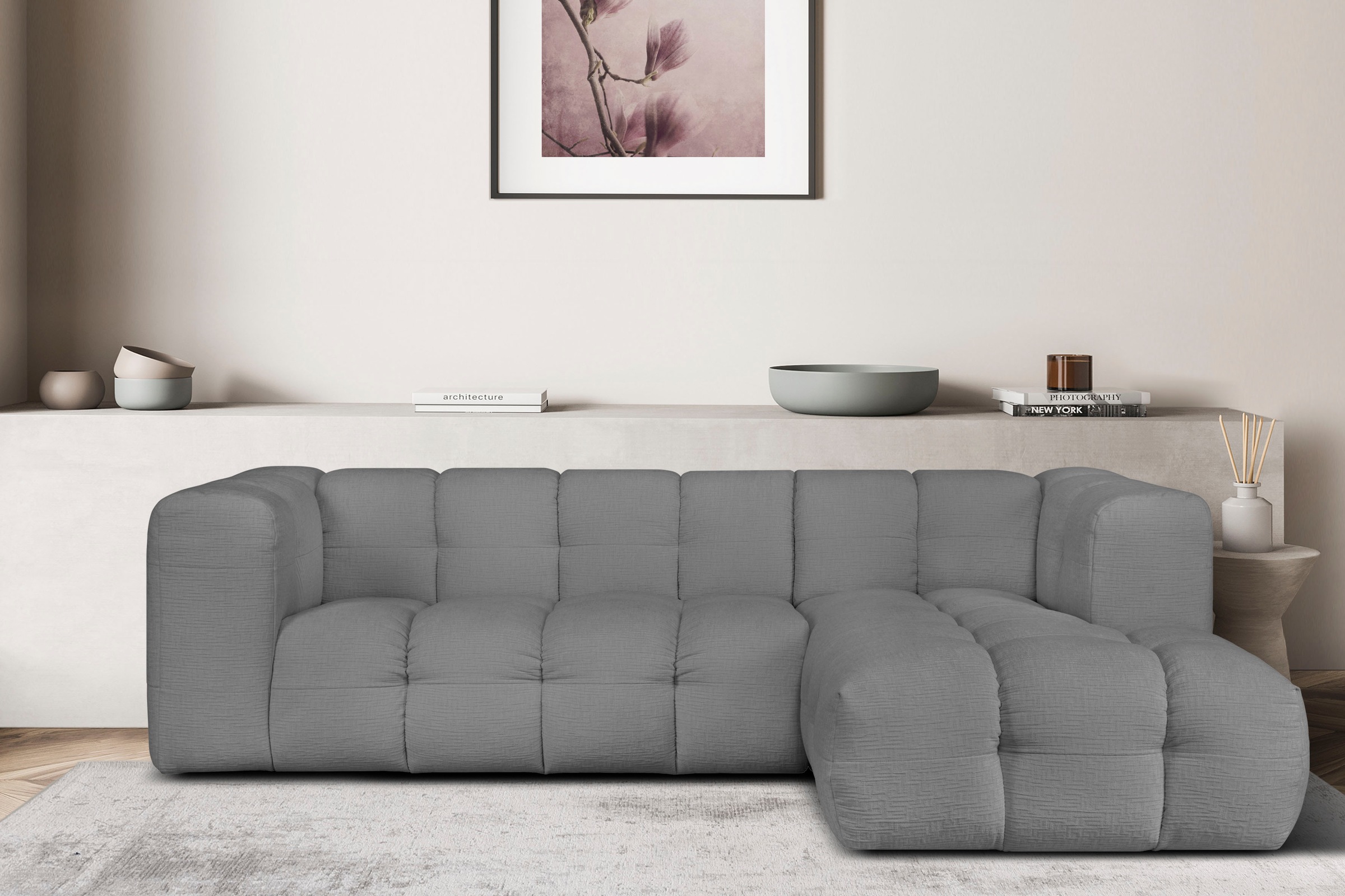 LeGer Home by Lena Gercke Ecksofa »TALISHA L-Form Designersofa, moderne Steppung, B/T/H: 276/178/75 cm«, moderne Steppung, hoher Sitzkomfort