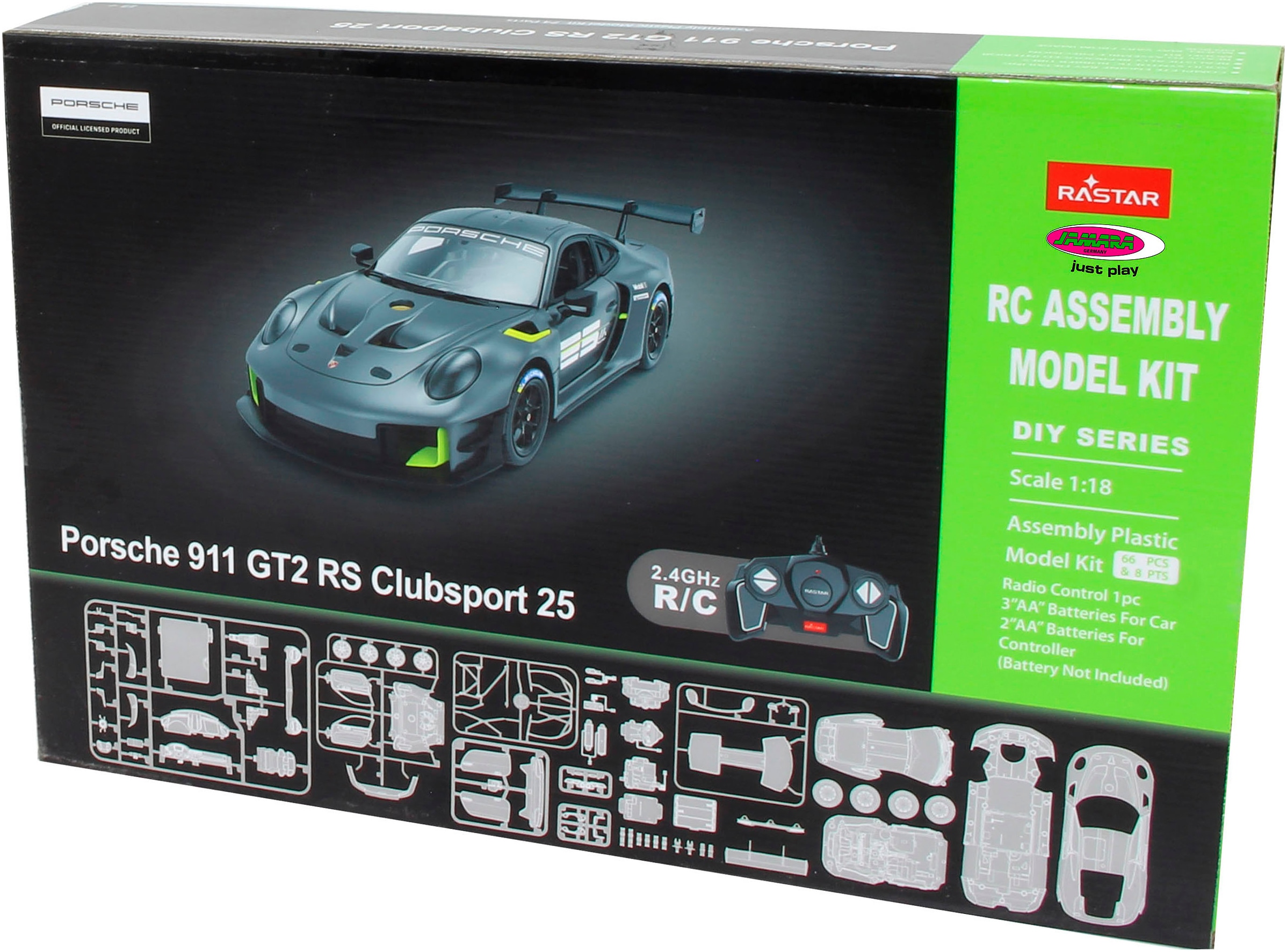 Jamara Modellbausatz »RC-Auto Porsche 911 GT2 RS Clubsport 25 1:18 grau 2,4 GHz«, 1:18