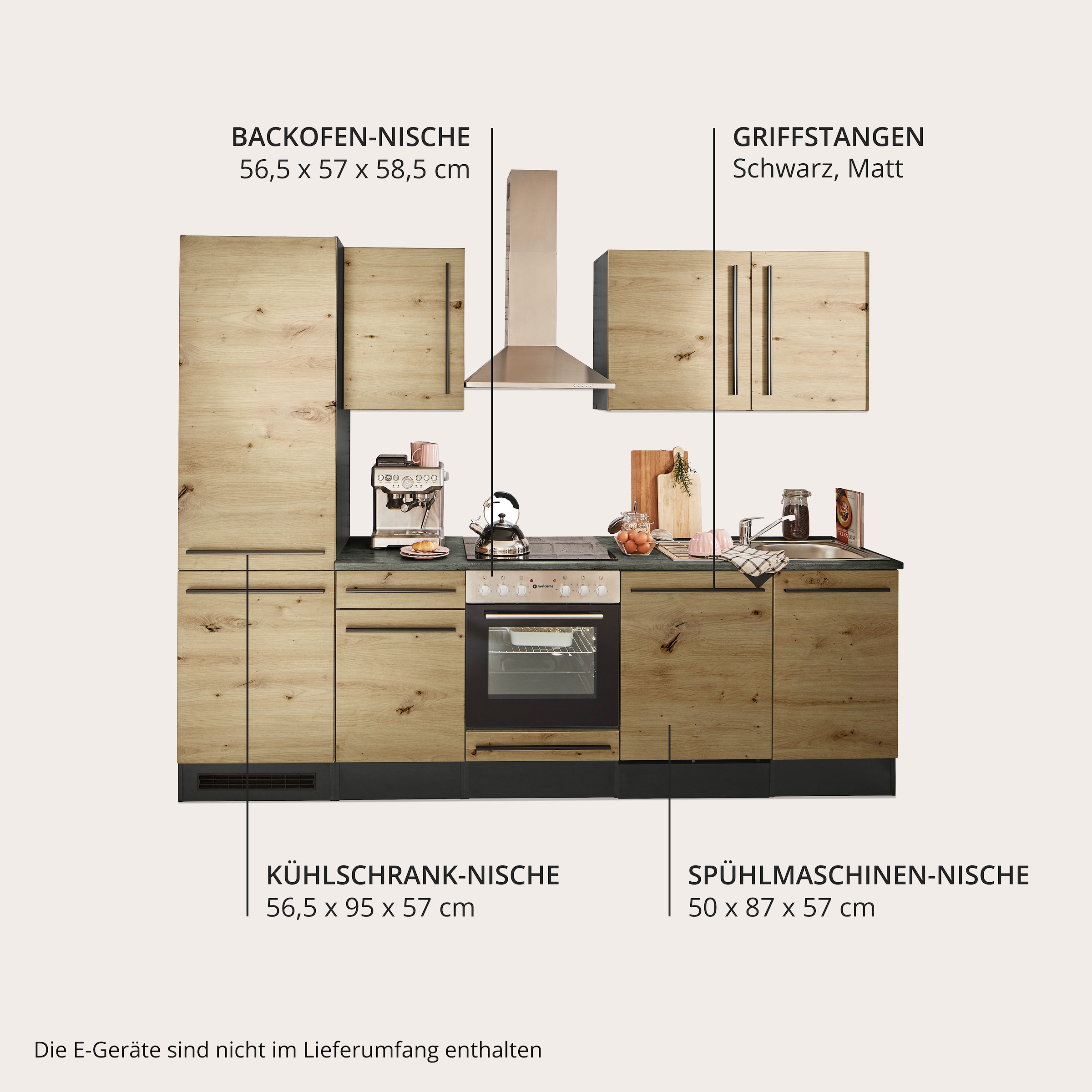 BASIC by Balculina Küchenzeile »Jazz« Breite 280 cm, wahlweise mit E-Geräten