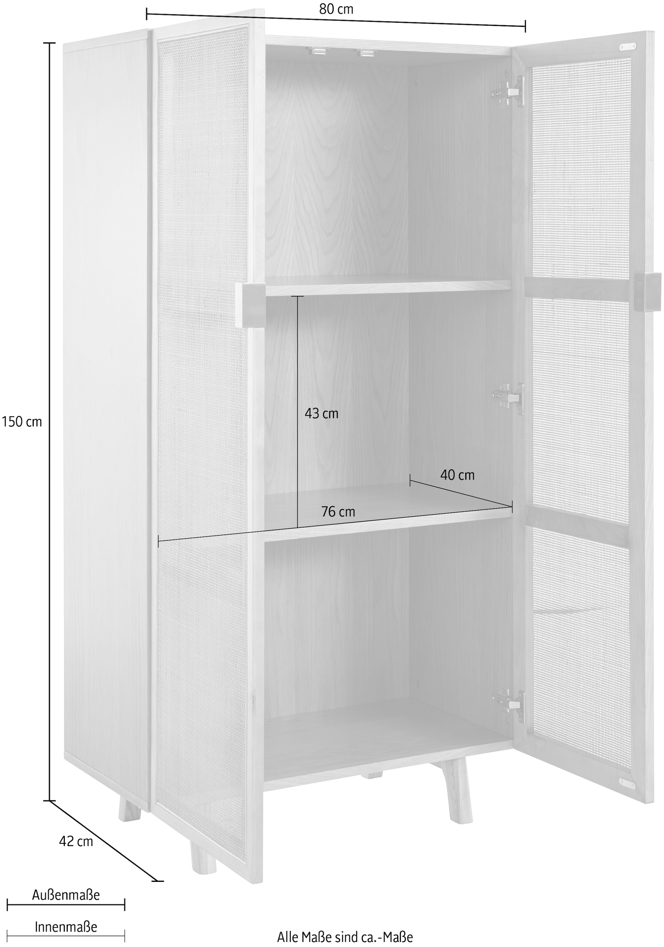 LeGer Home by Lena Gercke Highboard »Lina«, Mit Rattan Einsatz, 3 Innenfächer, teilmassiv