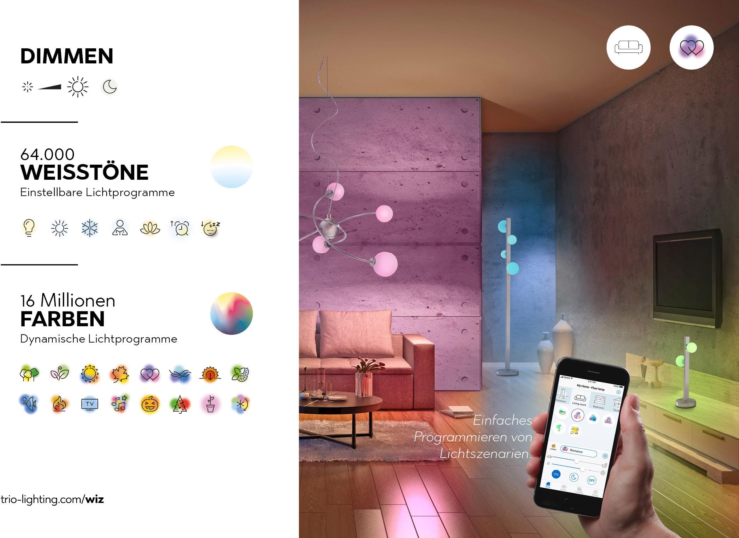 TRIO Leuchten LED Deckenleuchte »NALIDA«, 1 flammig, Leuchtmittel LED-Board | LED fest integriert, WiZ Smarthome RGB Deckenlampe Ø 74cm Steuerung per App + Fernbedienung