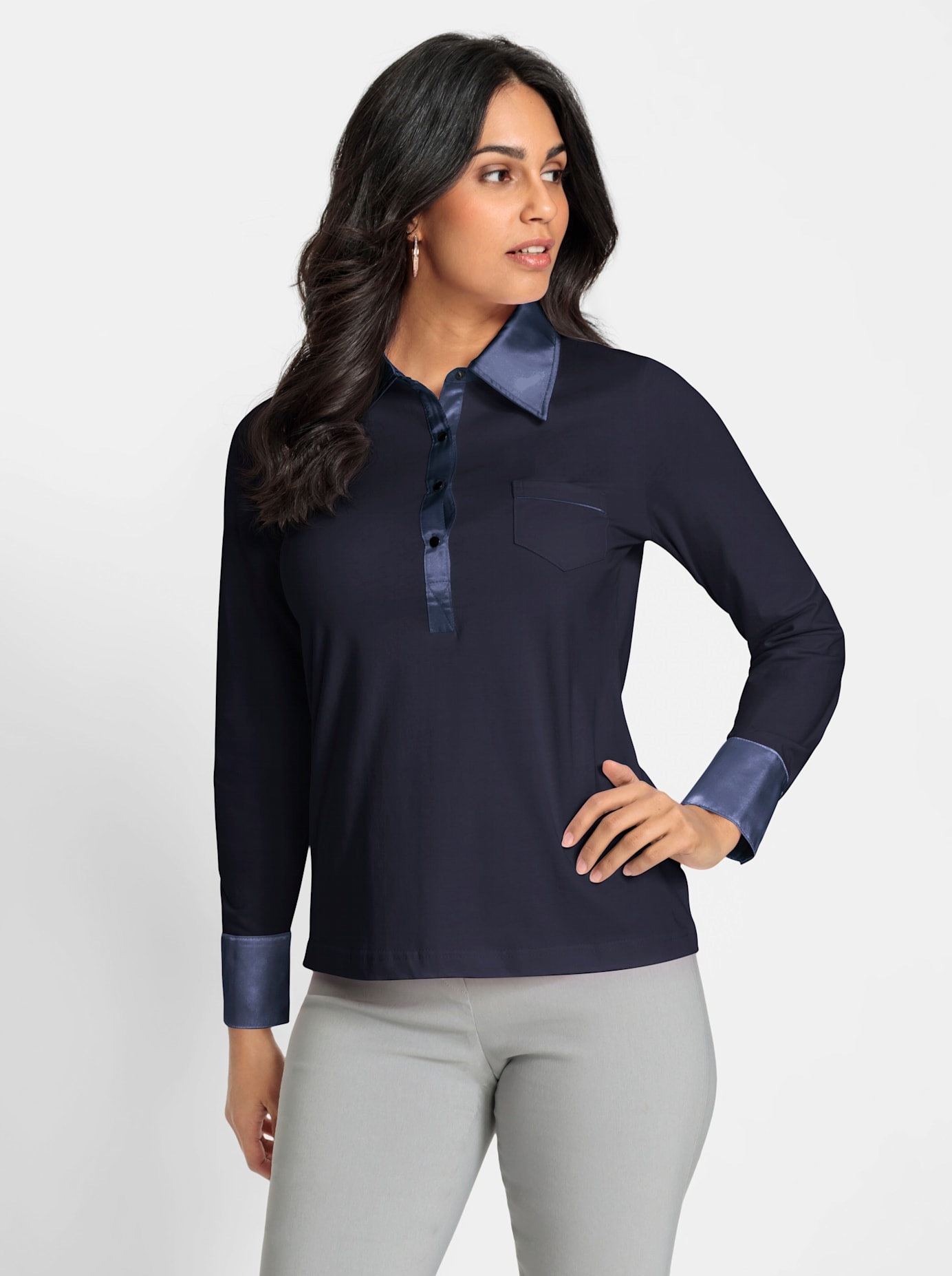 Inspirationen Langarm-Poloshirt »Shirt«, (1 tlg.)