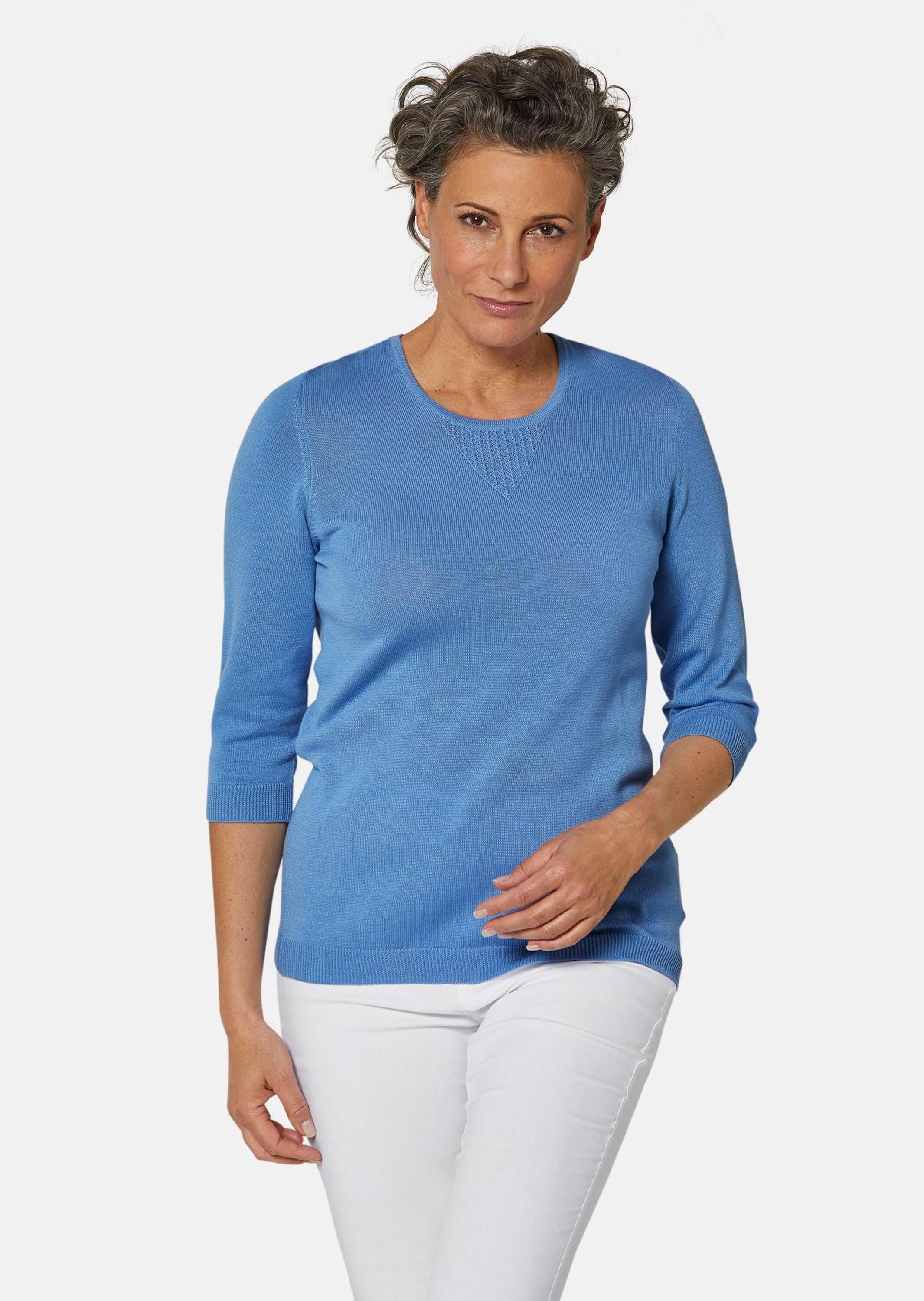 GOLDNER 3/4 Arm-Pullover »Rundhalspullover Sommerlicher Strickpullover mit Ajourmuster«