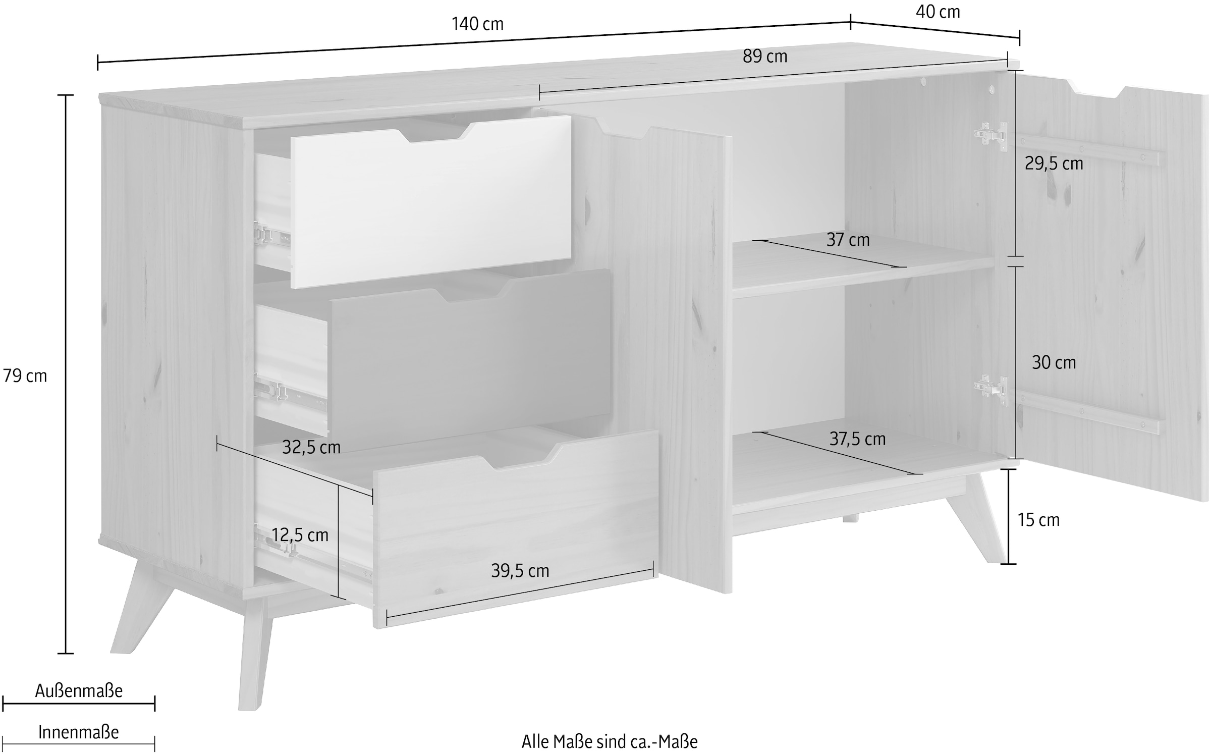 INTER-FURN Sideboard »Scandik«, praktisch und aus massiver Kiefer