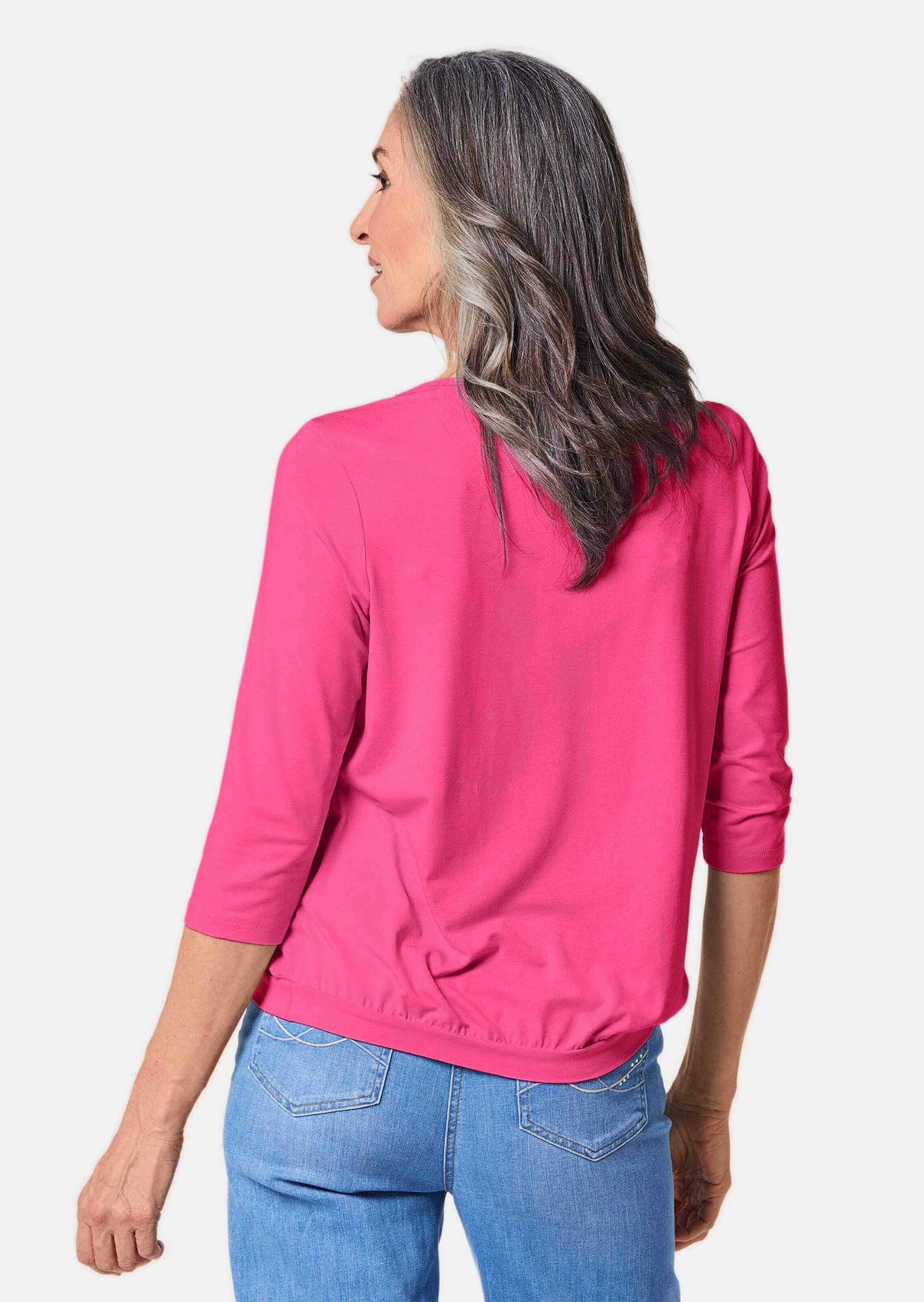 GOLDNER Kurzarmbluse »Kurzgröße Chiffon-Shirt mit 3/4-Arm, Rundhals«