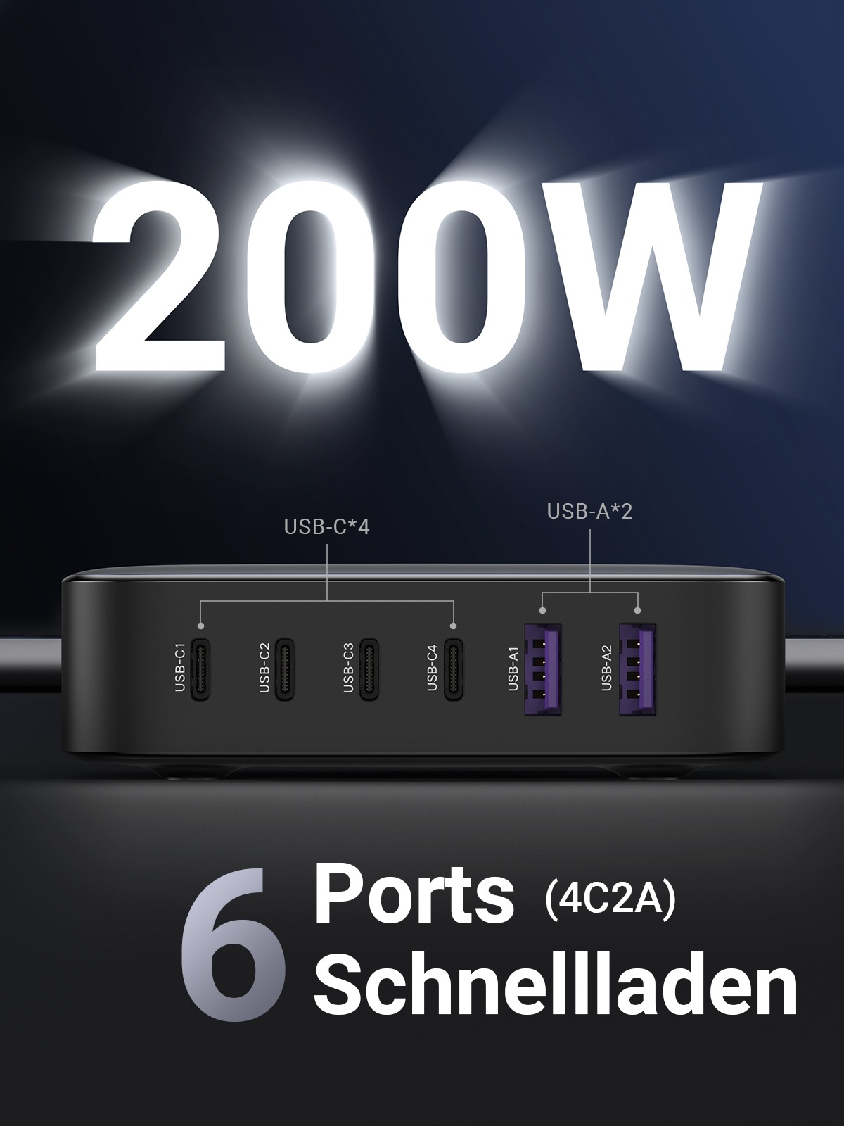 UGREEN Laptop-Ladegerät »Desktop Fast Charger 2*USB-A+4*USB-C 200W CD271«