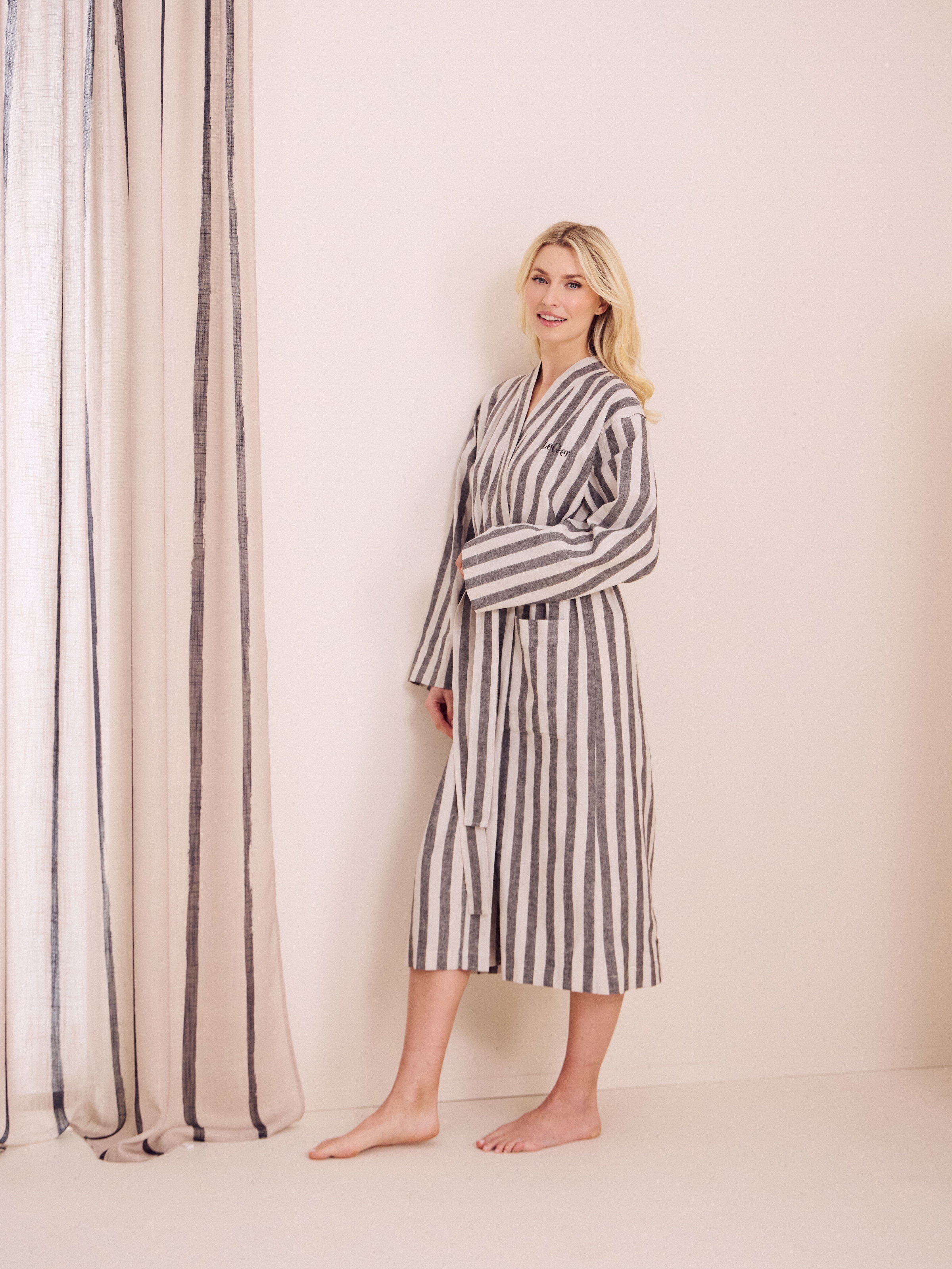 LeGer Home by Lena Gercke Bademantel »Tamsin Benny, ideal für Sauna & Spa, Hotelbademantel, Morgenmantel« 1 Stk. Baumwolle, Leinen, gestreift