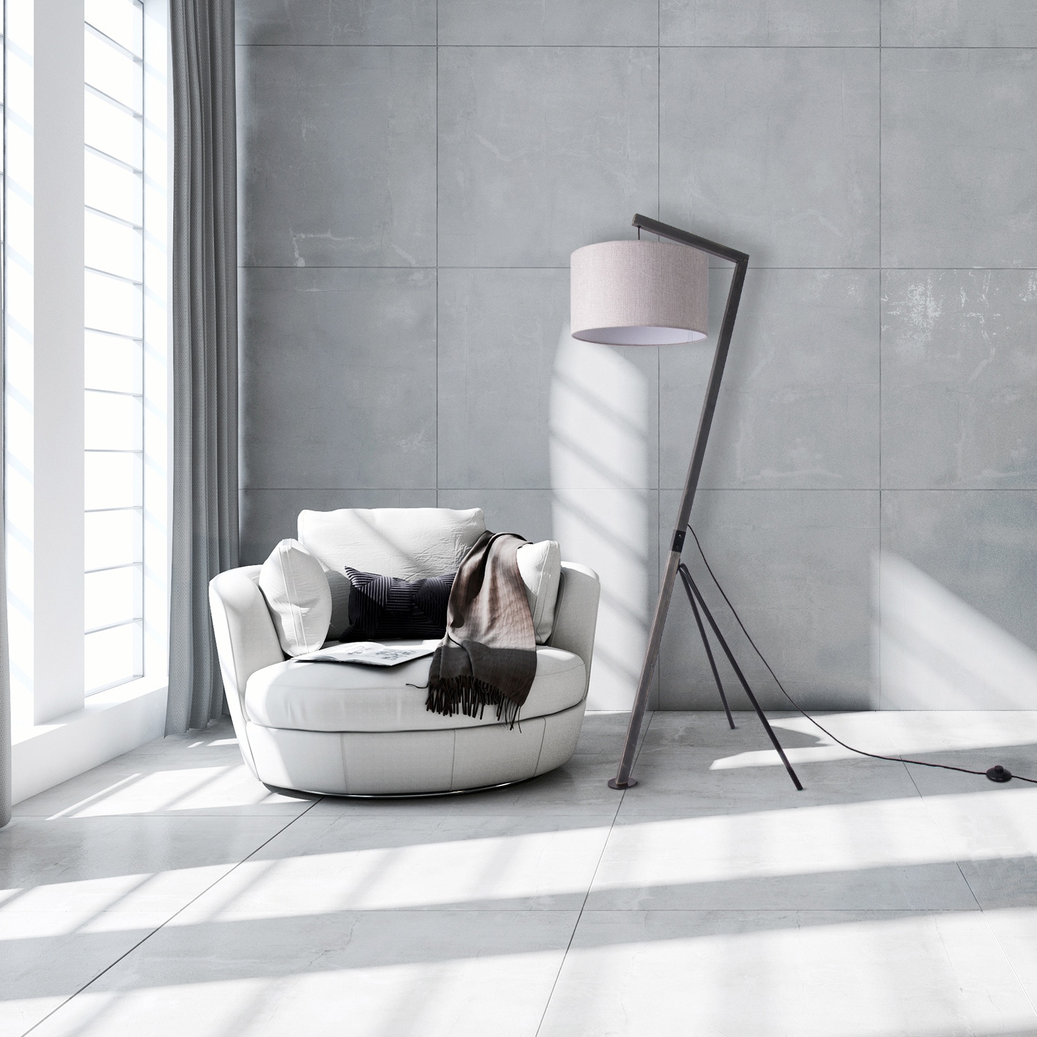 Paco Home Stehlampe »GALLOW« E27 Modern Wohnzimmer Dreibein  Holz Metall Vintage E27 Galgen