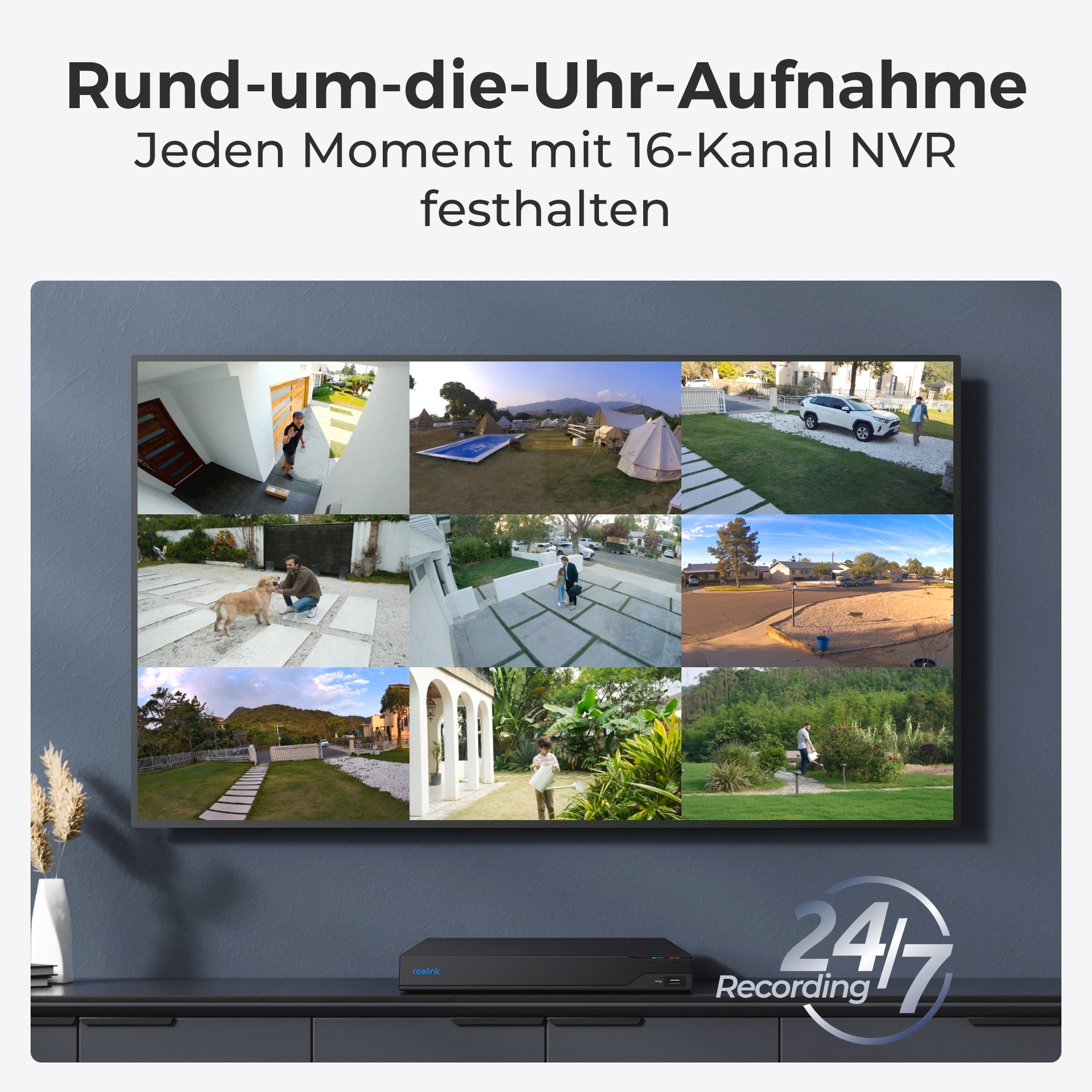 Reolink Netzwerk-Videorecorder »NVS16 - 16-Kanal PoE NVR für 24/7-Aufnahmen«, unterstützt max. 16MP, eingebaute 4TB HDD, max. 12TB Speichergröße