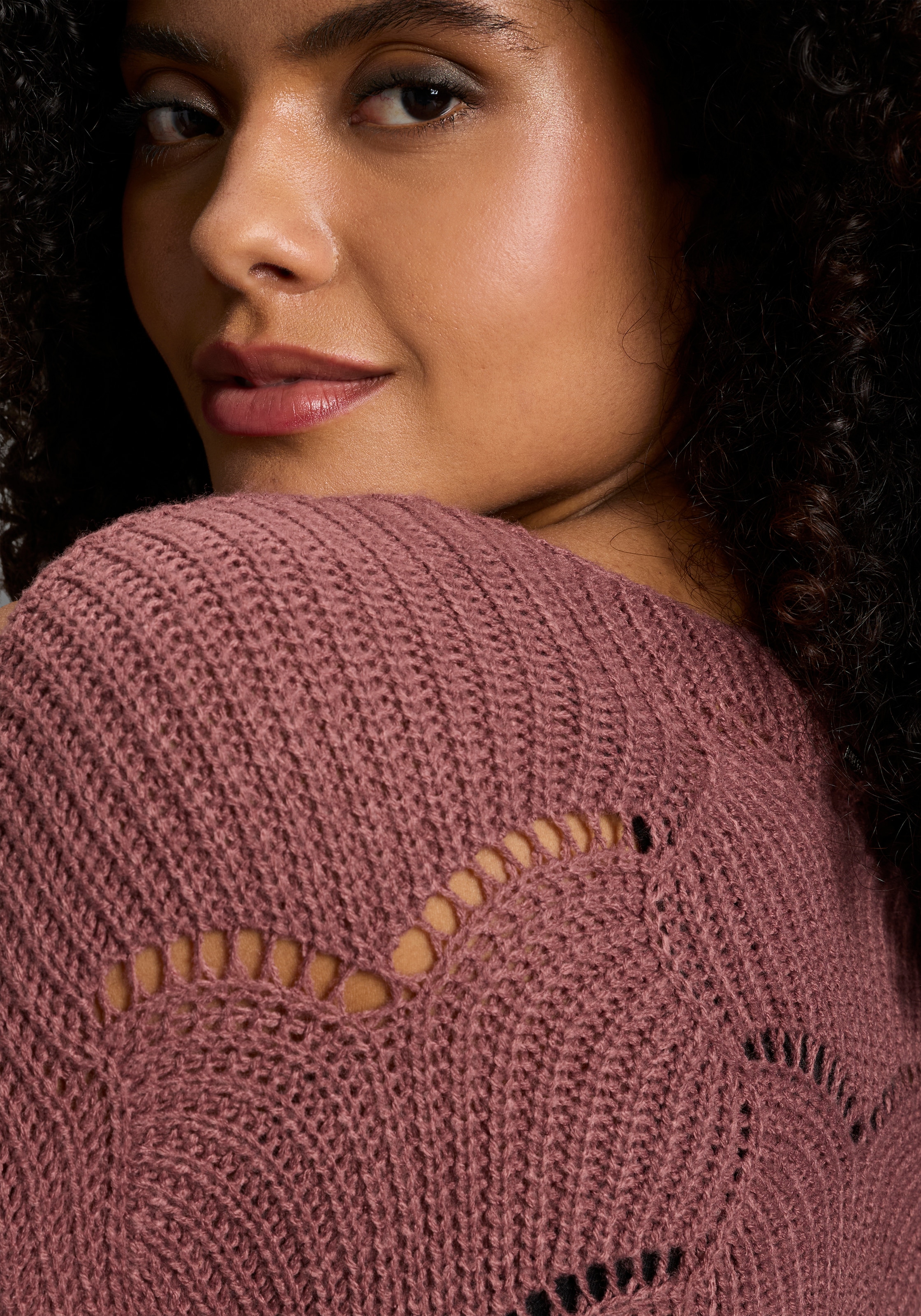 Laura Scott Strickpullover softer Übergangsstrick mit V-neck und trendy Ajourmuster