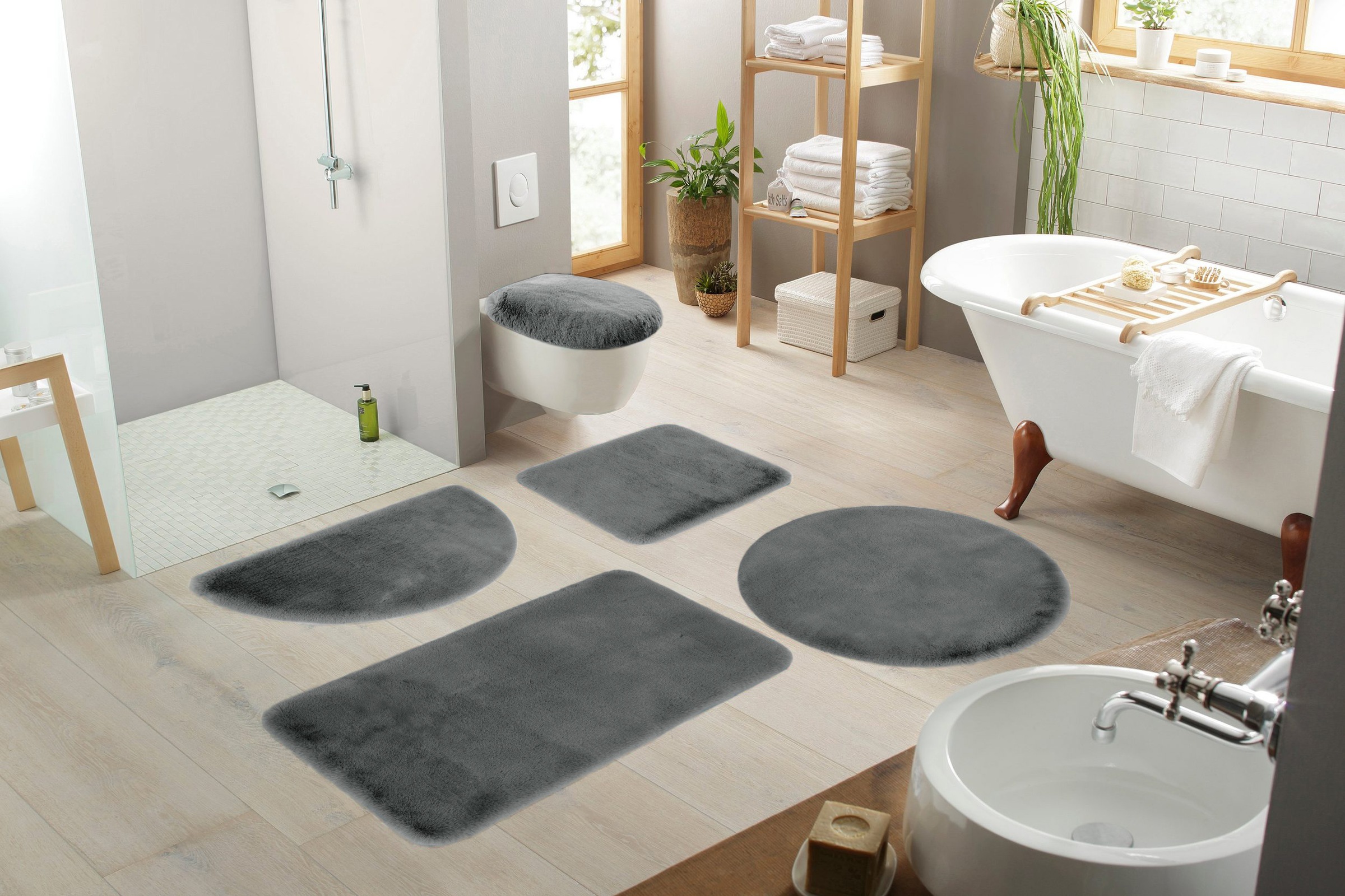 my home Badematte »Rabbit Badematten, Badvorleger, Badezimmer Teppich«, rutschhemmend beschichtet, strapazierfähig-fußbodenheizungsgeeignet-schnell trocknend, Kaninchenfell-Haptik, Badteppich, rechteckig, rund & als 3-tlg. Set
