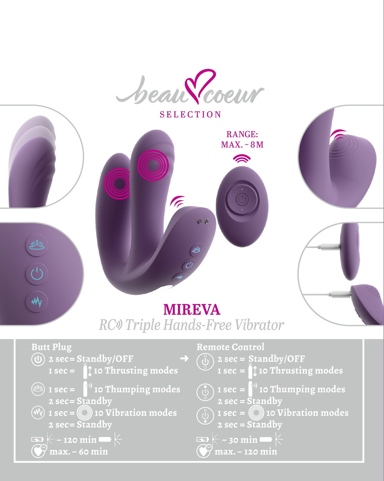 Beau Coeur Vibrator »Triple-Vibrator MIREVA RC Triple Hands-Free Vibrator«