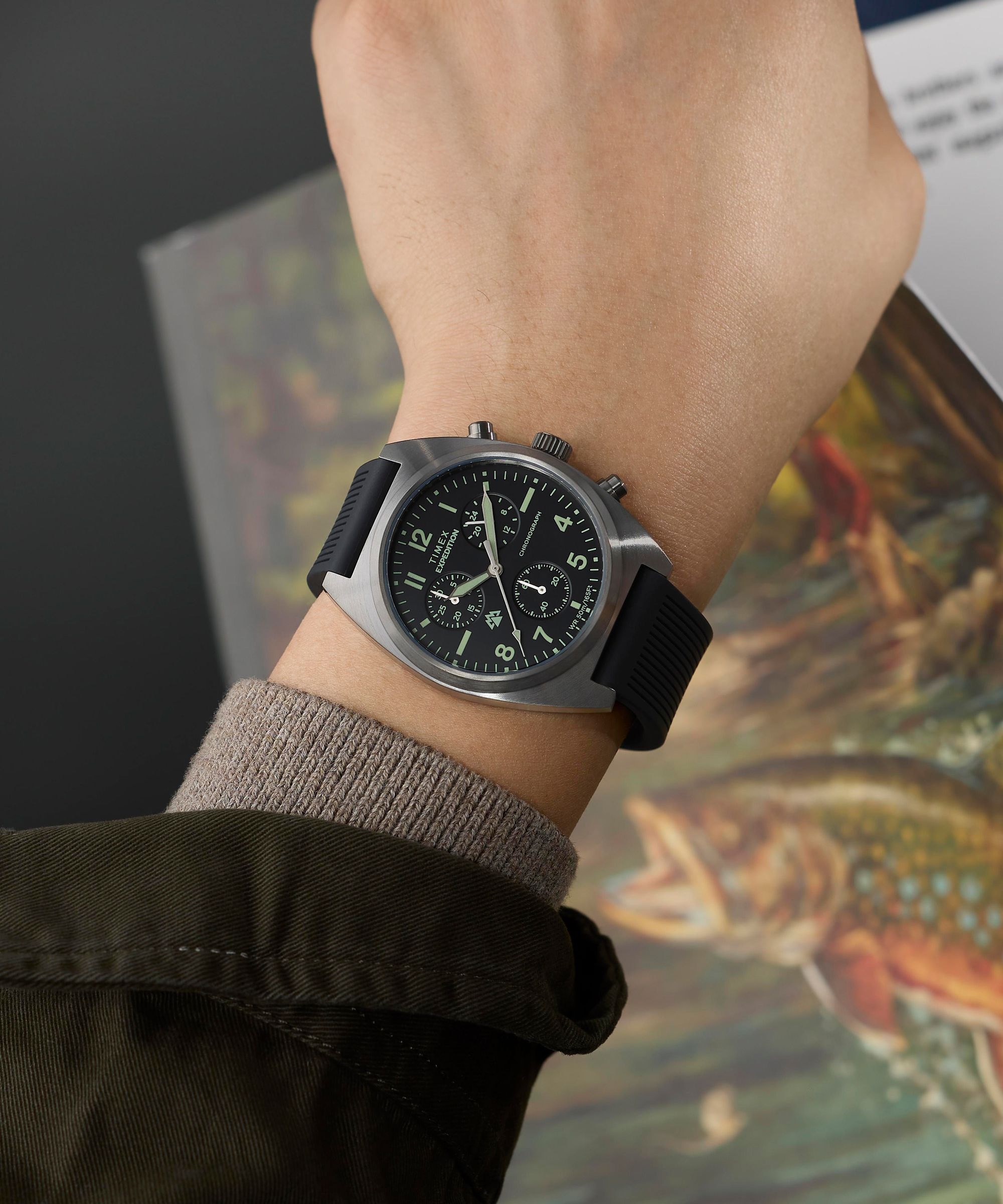 Timex Quarzuhr »Expedition® Capstone Chronograph« Armbanduhr, Herrenuhr, Silikonarmband, analog, Tag, Beleuchtung