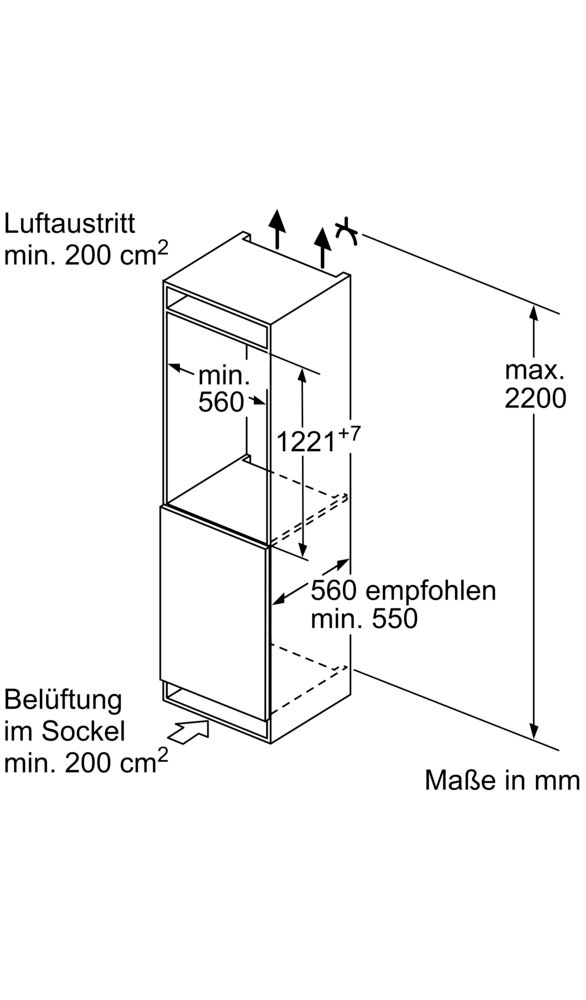 NEFF Einbaukühlschrank »KI2423DD1«, KI2423DD1, 122,1 cm hoch, 56 cm breit, Fresh Safe: Schublade für flexible Lagerung von Obst & Gemüse