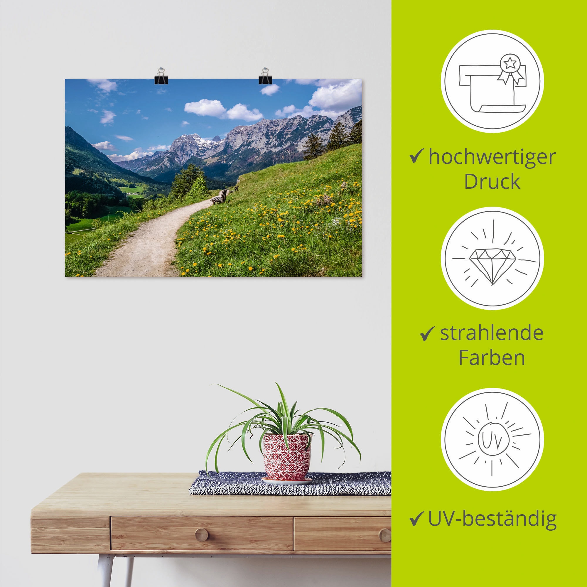 Artland Poster »Wanderweg bei Ramsau in Oberbayern«, Berge & Alpenbilder, (1 St.), als Alubild, Leinwandbild, Wandaufkleber oder Poster in versch. Größen