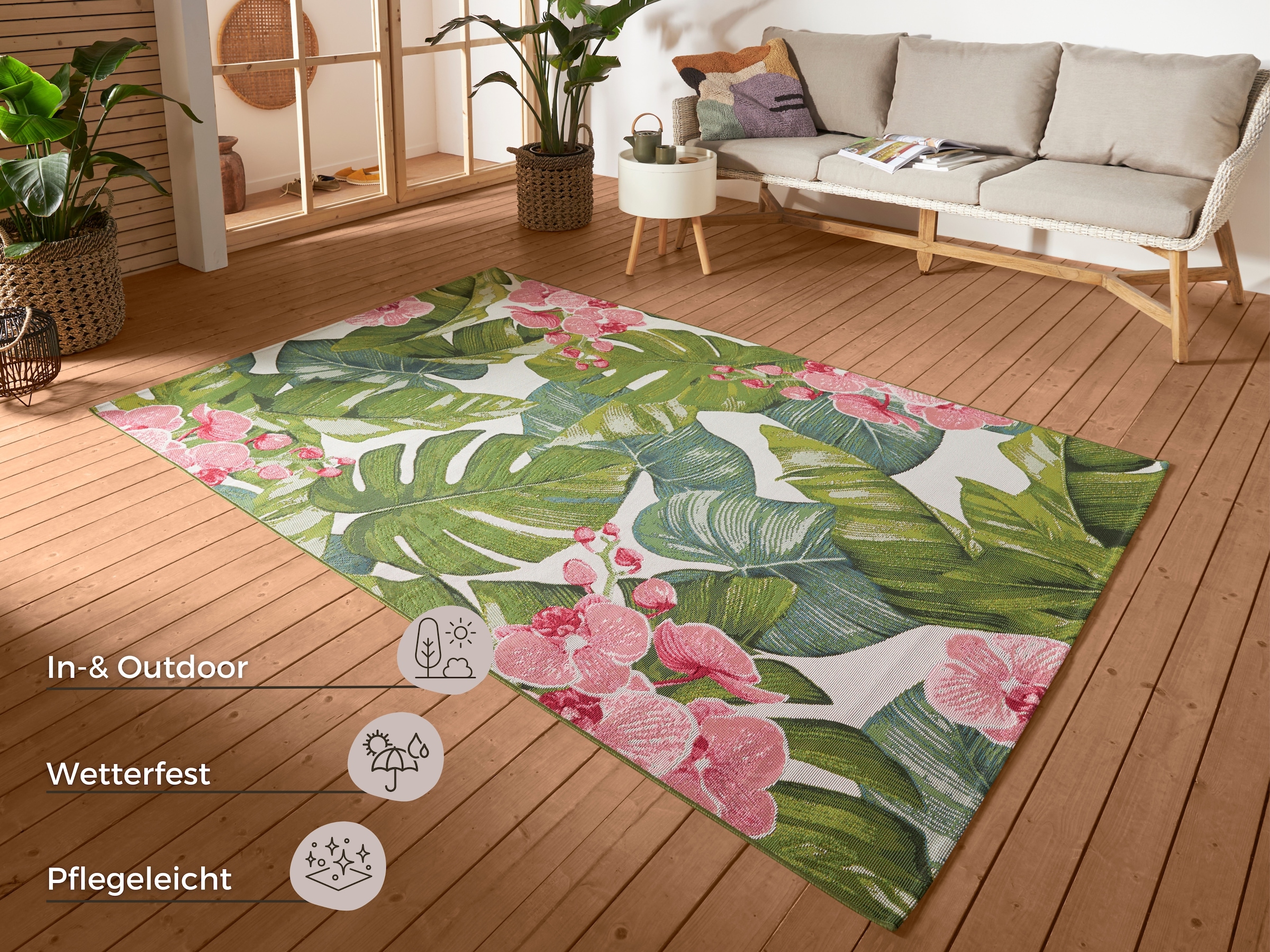 HANSE Home Outdoorteppich »Tropical«, rechteckig, 3 mm Höhe, In-& Outdoor, Teppich, Wetterfest, Balkon, Garten, Wohnzimmer, Floral